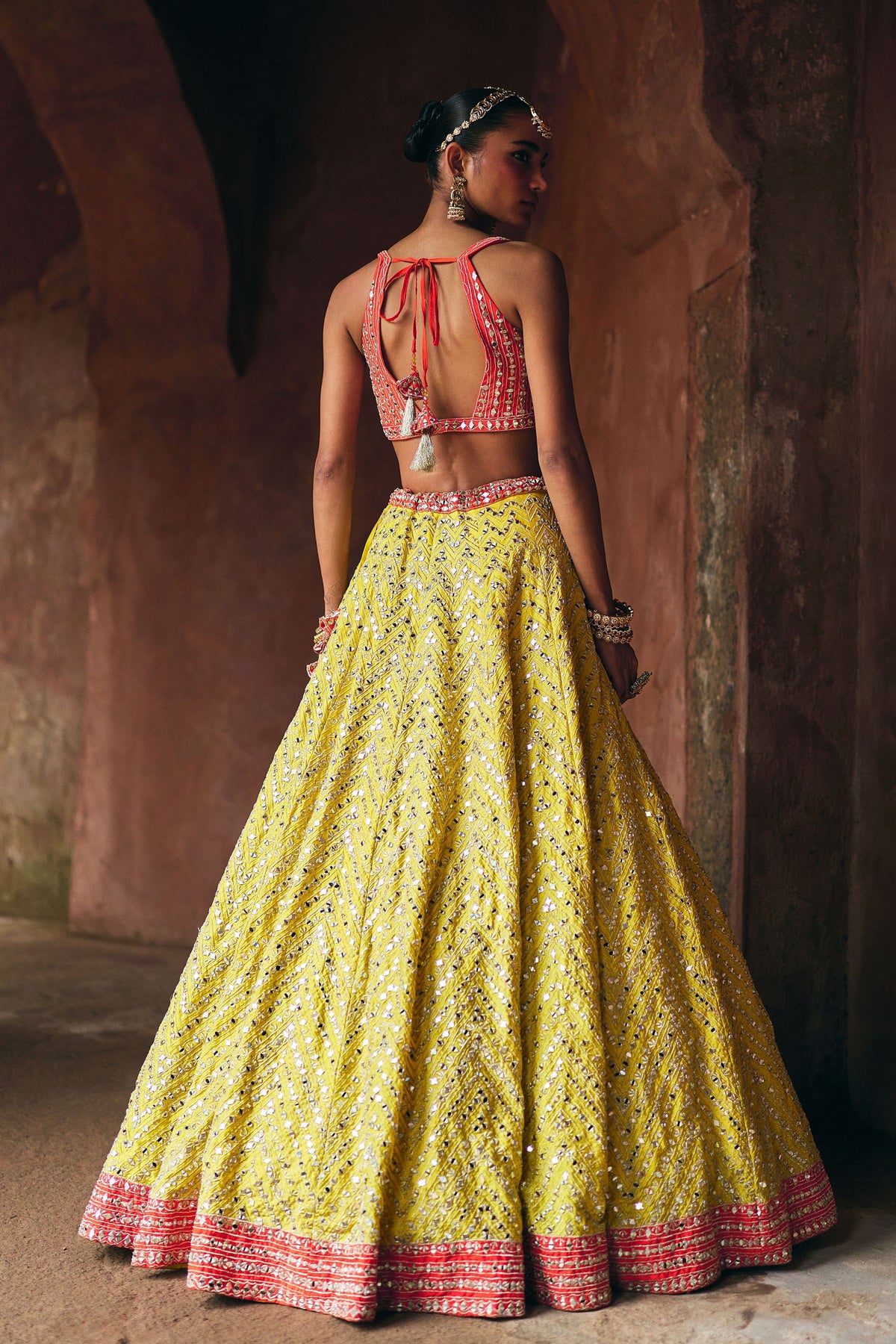 Yellow Raw Silk Lehenga Set