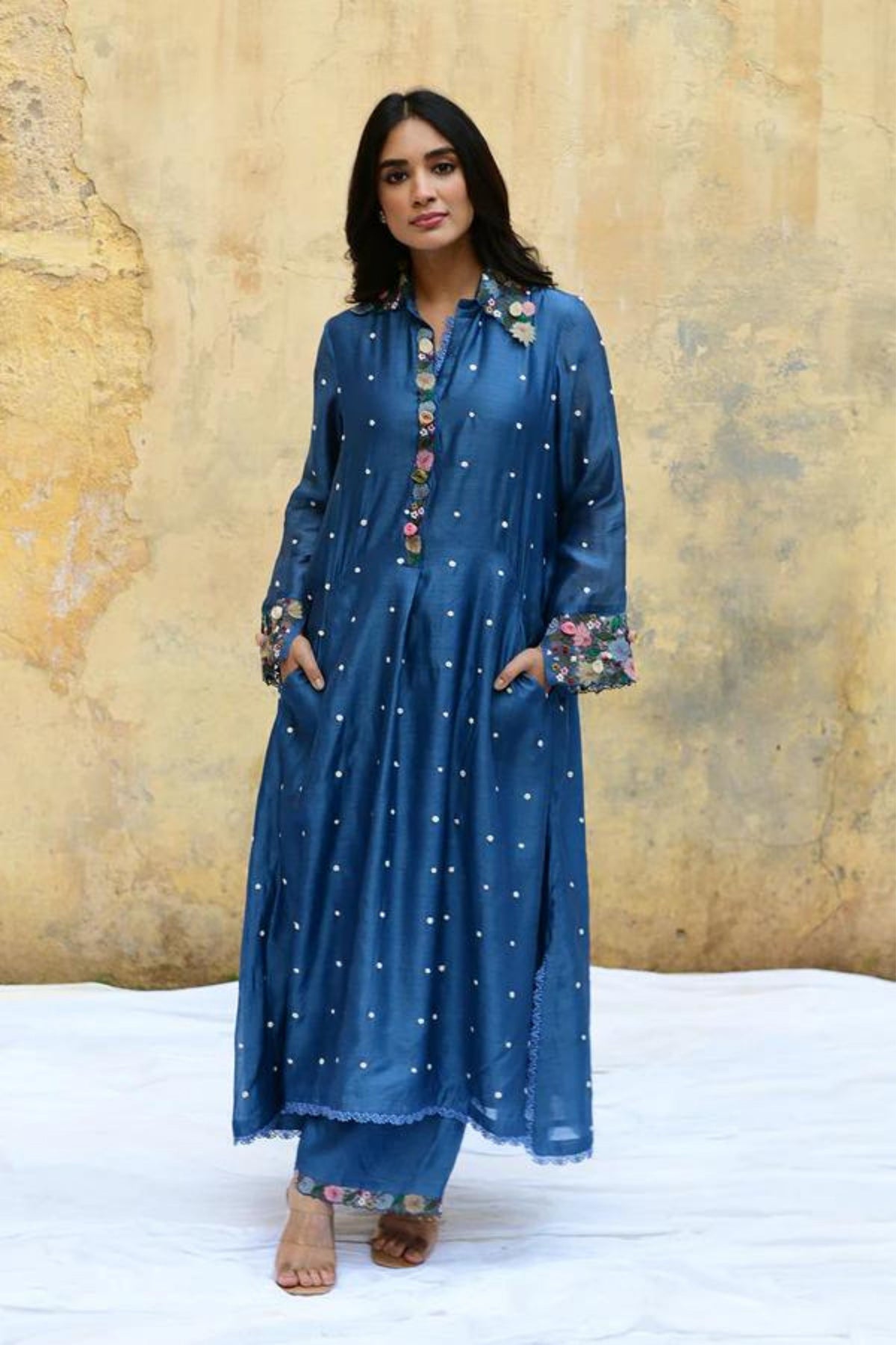 Blue Orchid Collar Style Kurta Set