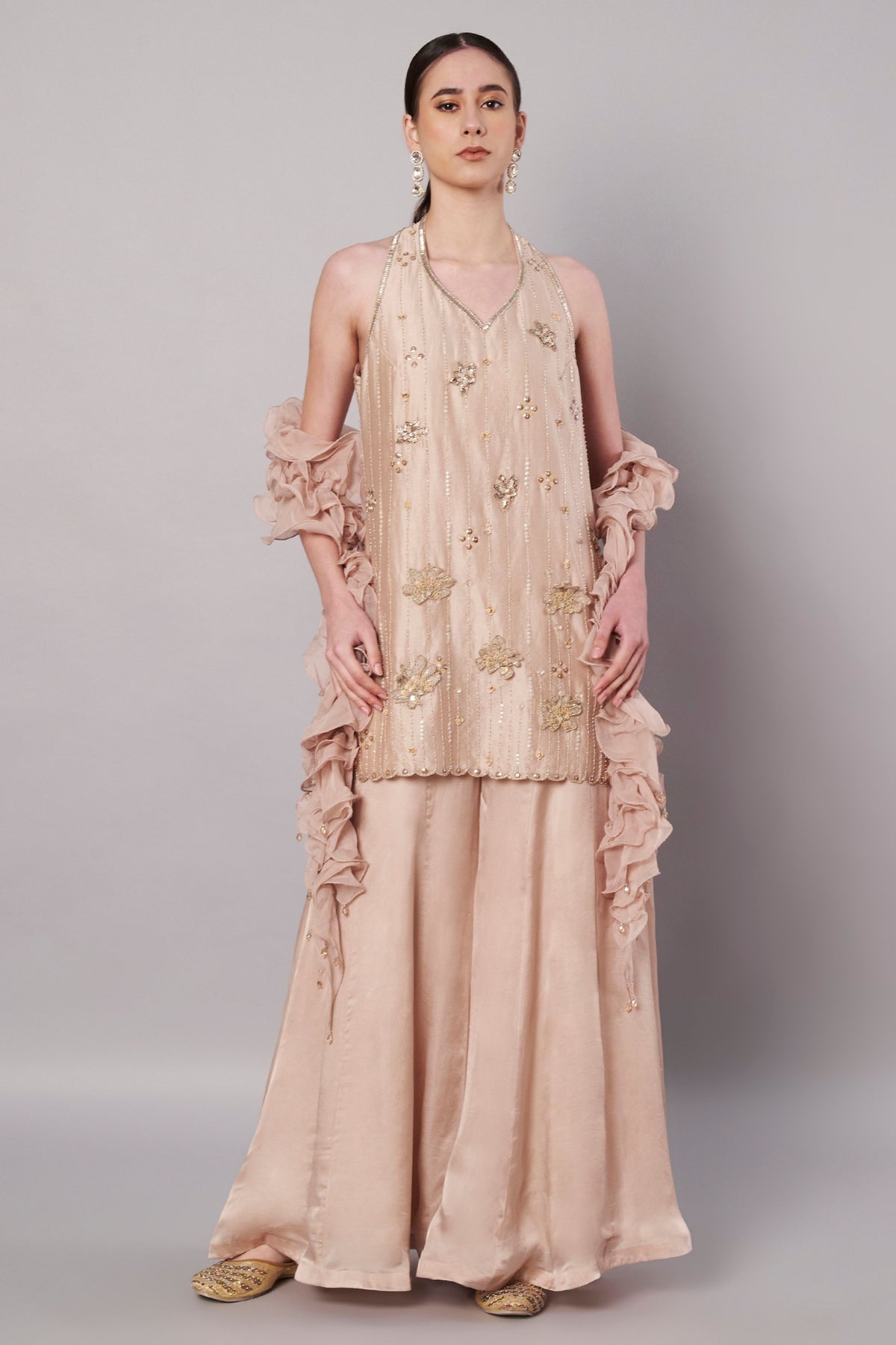 Florale Halter Champagne Suit Set