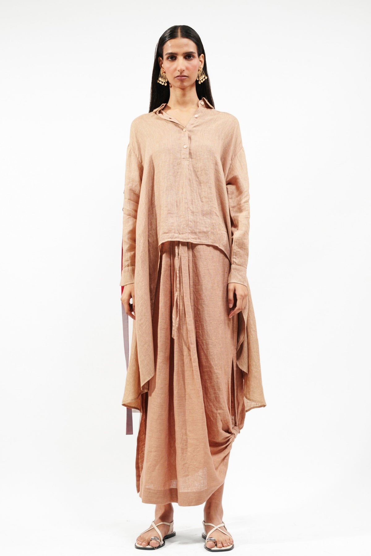 Nude Draped Dhoti Skirt