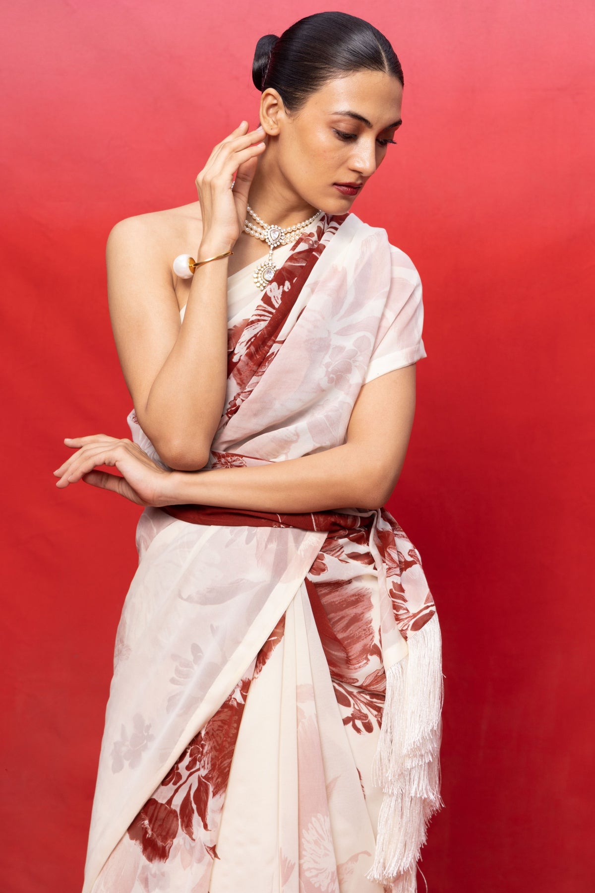 Handwoven Ivory Georgette Saree