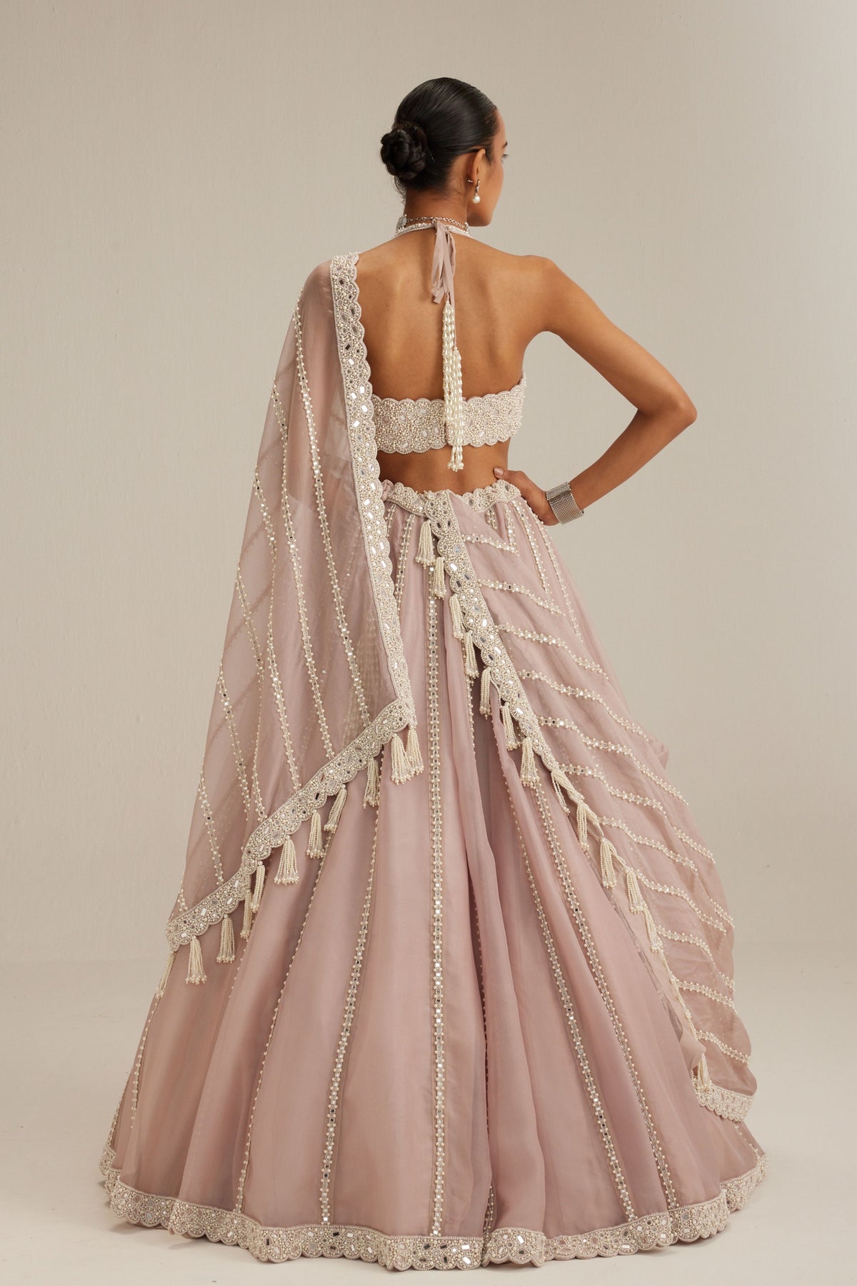 Ash Pink Embroidered Lehenga Set