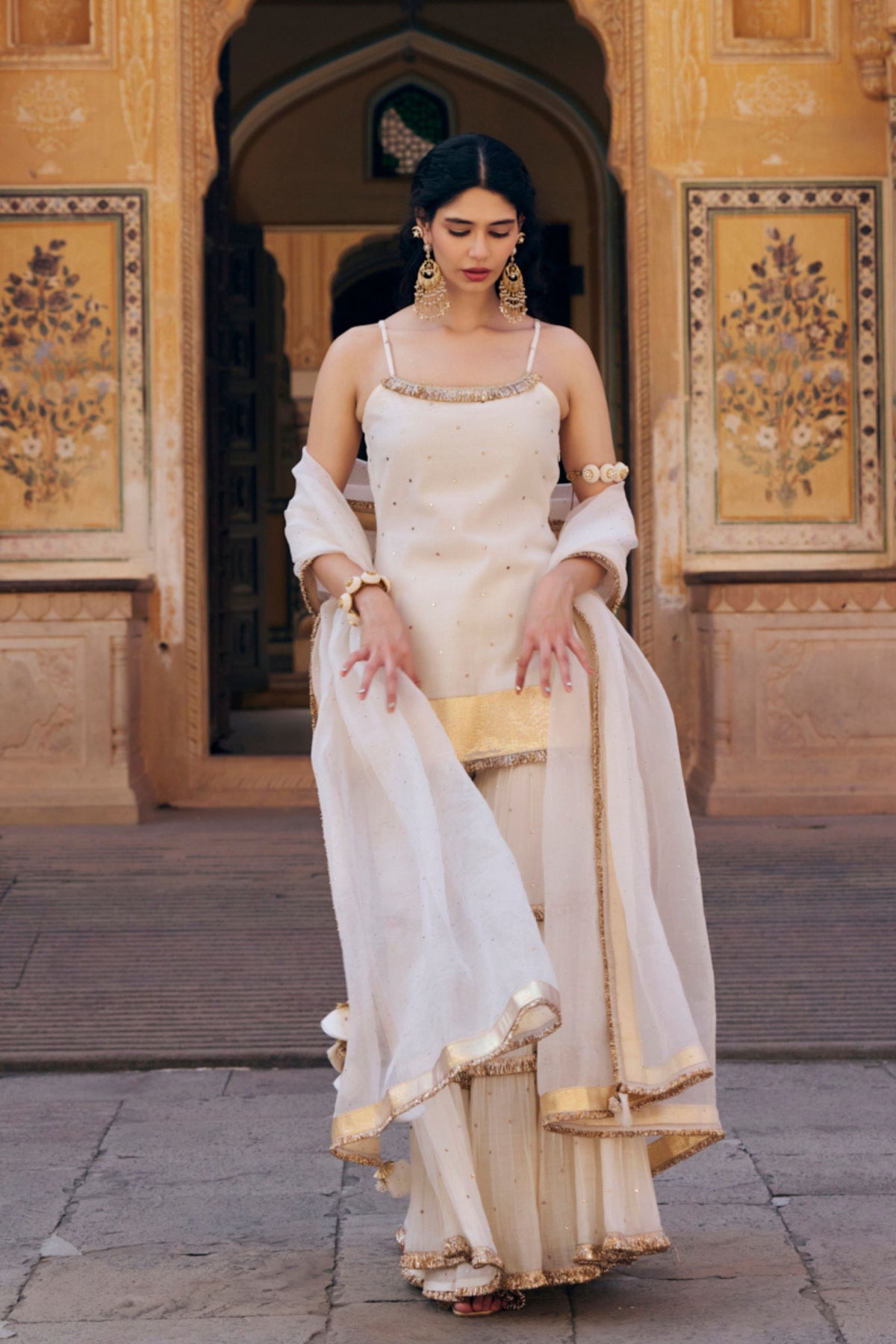 Ivory Spaghetti Sharara Set