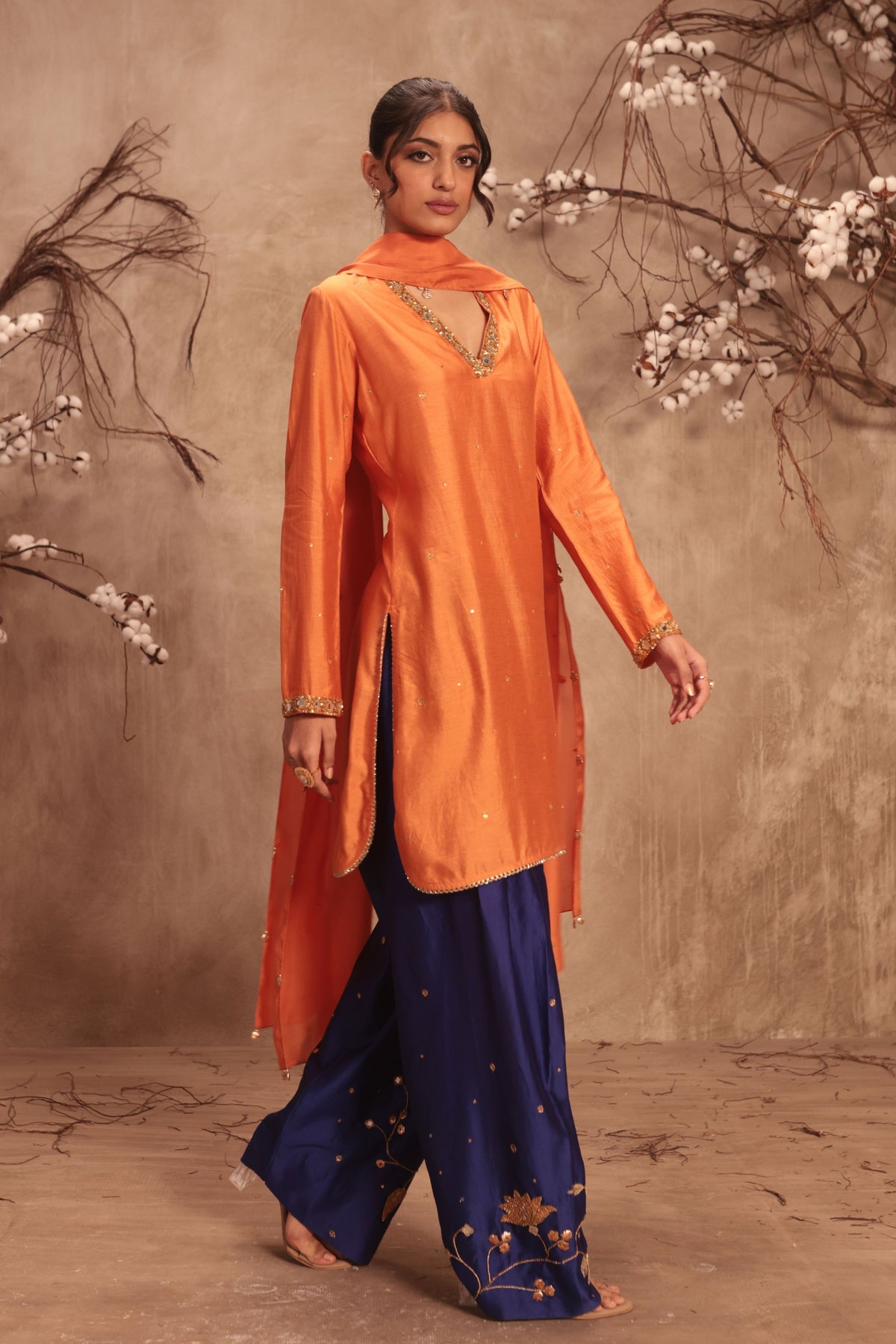 Orange Jaal Kurta Set