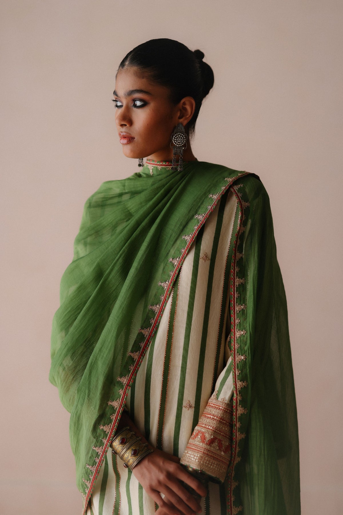 Green Stripe Kurta Set