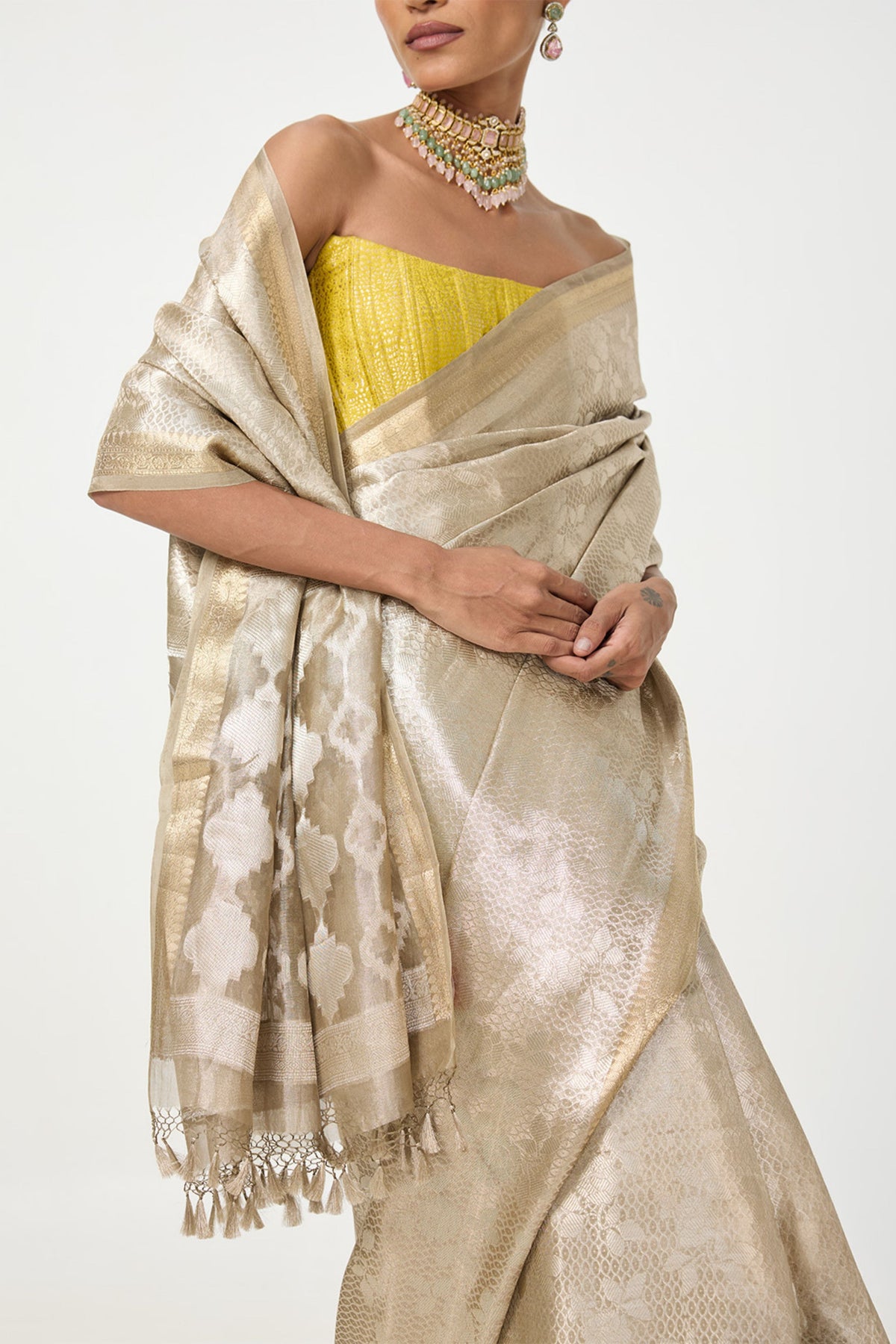White & Gold Tissue Saree