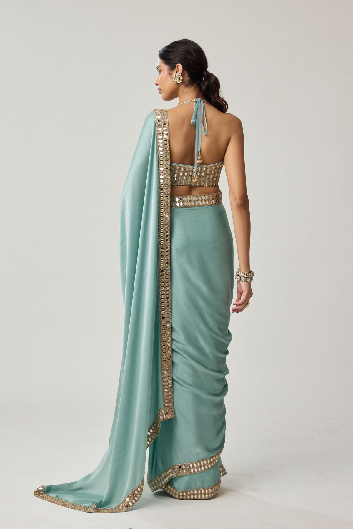 Powder Blue Mirror Saree Set