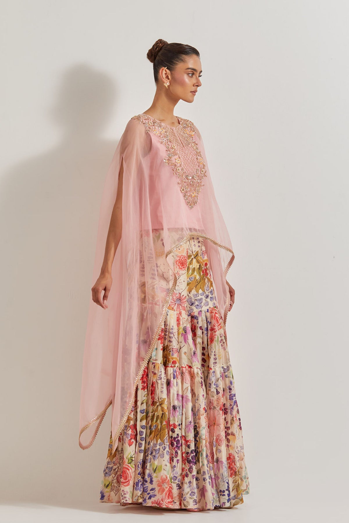 Chanderi Silk Sharara With Cape