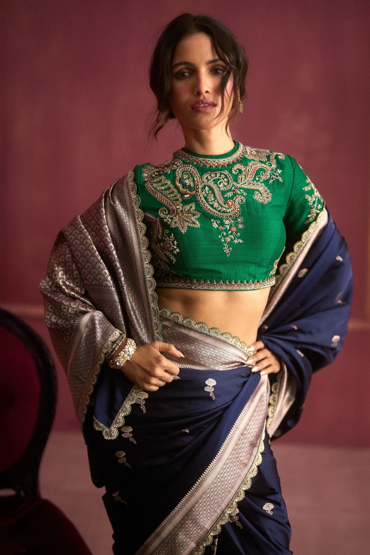 Banarasi Navy Saree Set