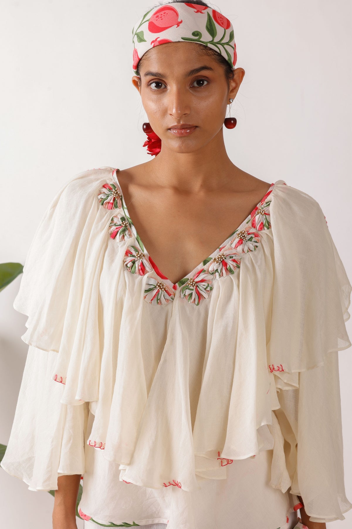 Ribbon Embroidery Ruffle Top
