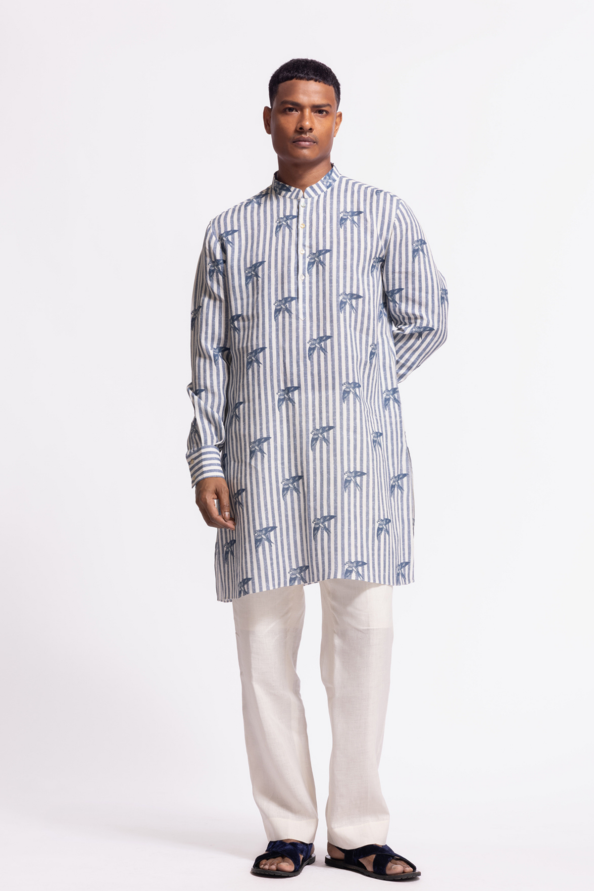 Bird Print Short Kurta With Pockets