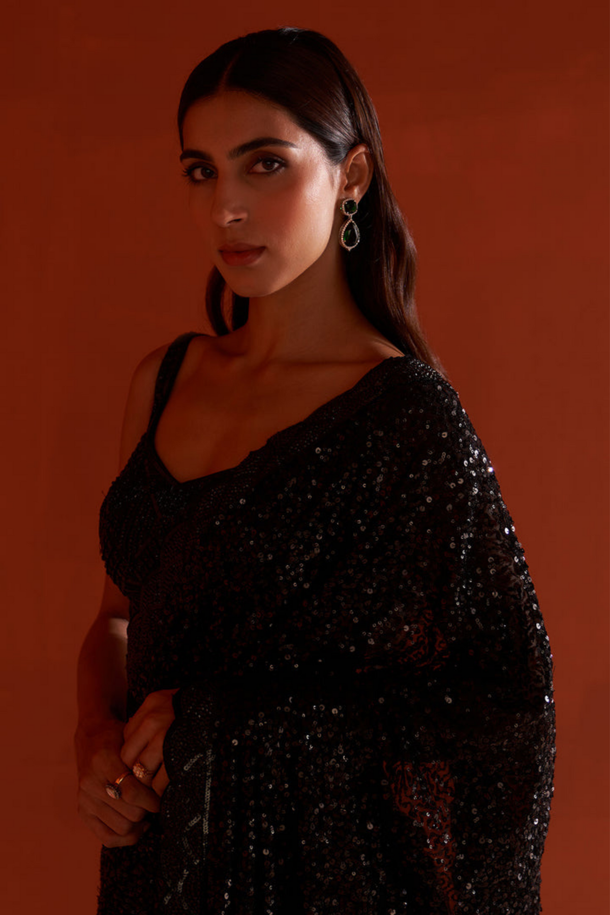 Black Sequins Georgette Saree