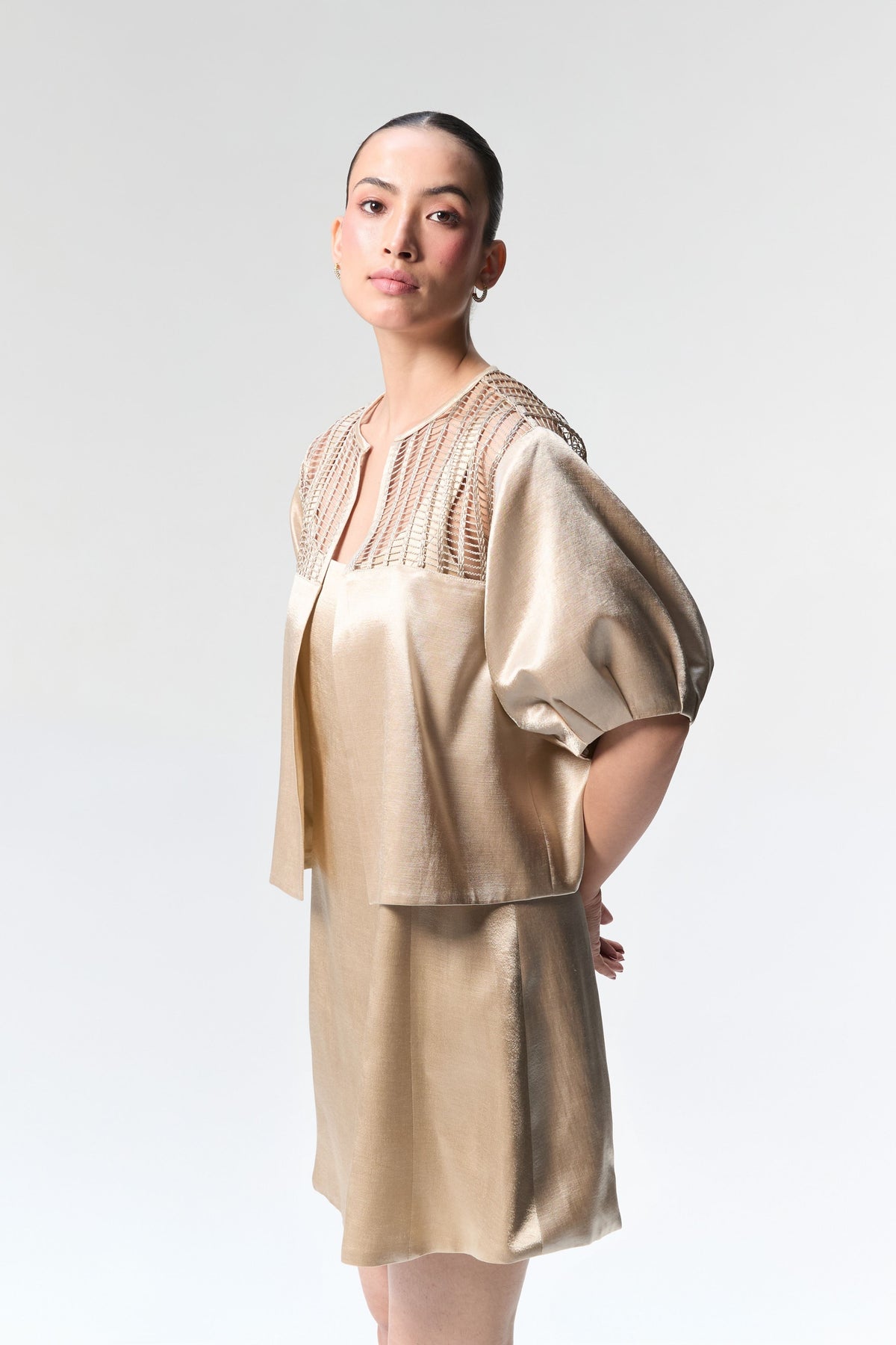 Champagne Bubble Sleeve Crop Jacket