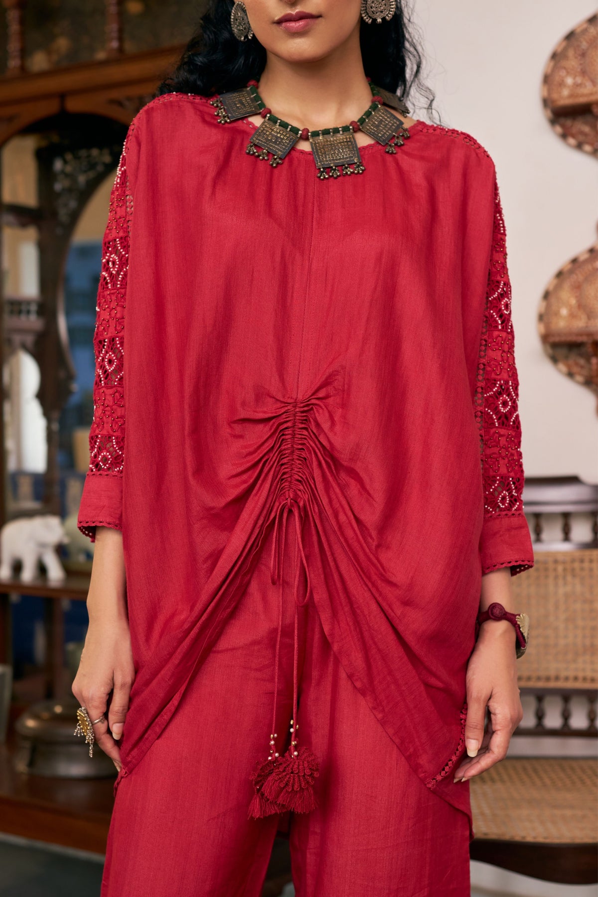 Ruby Asymmetric Kaftan Set