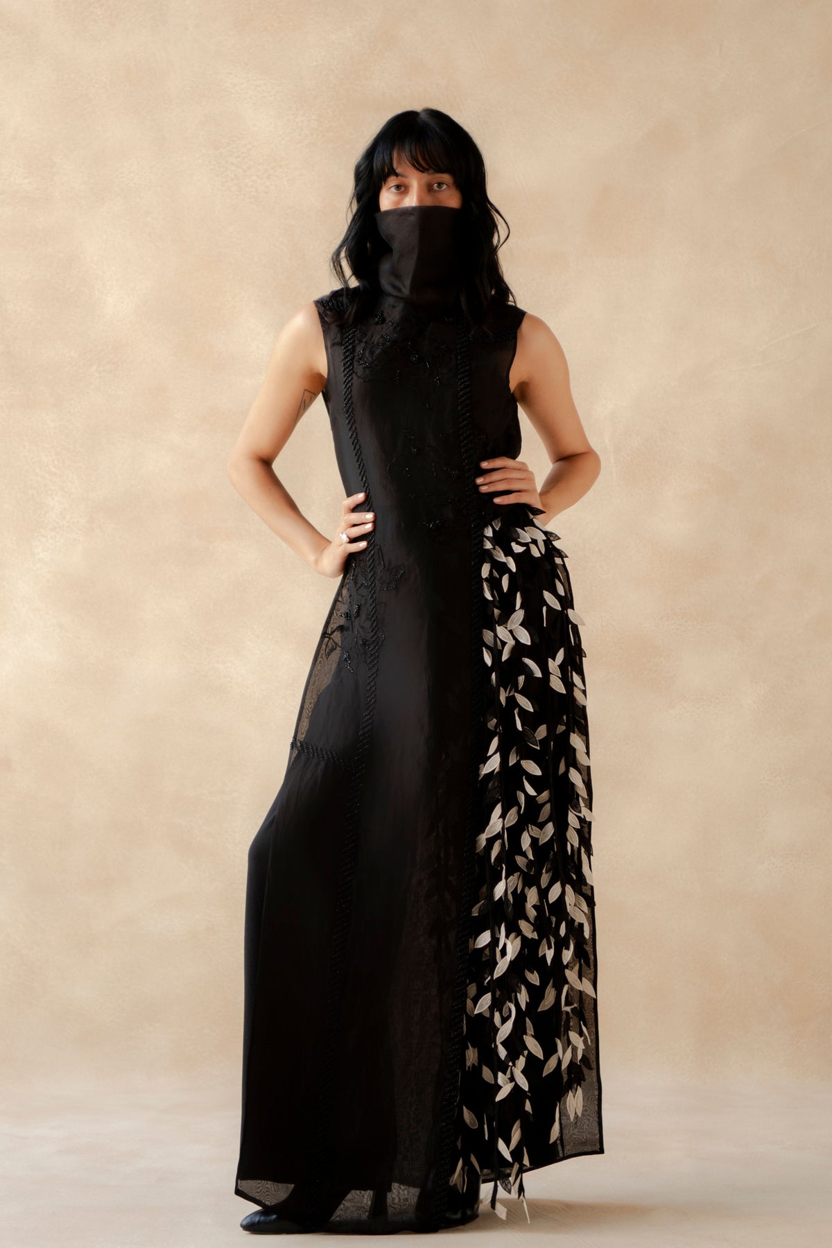 Embroidered Organza Top With Tassel Pants