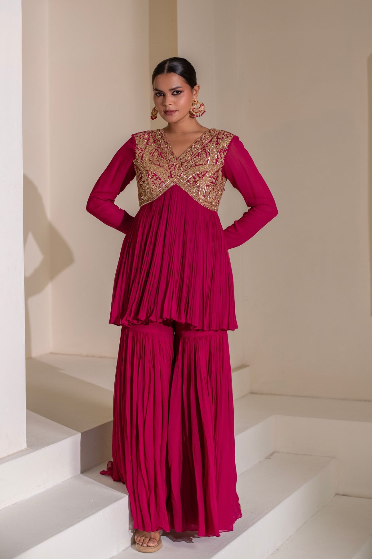Magenta Pink  Embellished Sharara Set