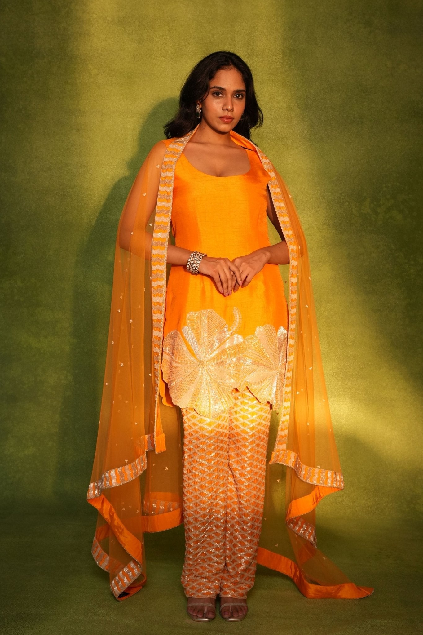 Orange Kurta Set - Ashutosh Joshi - Elahe