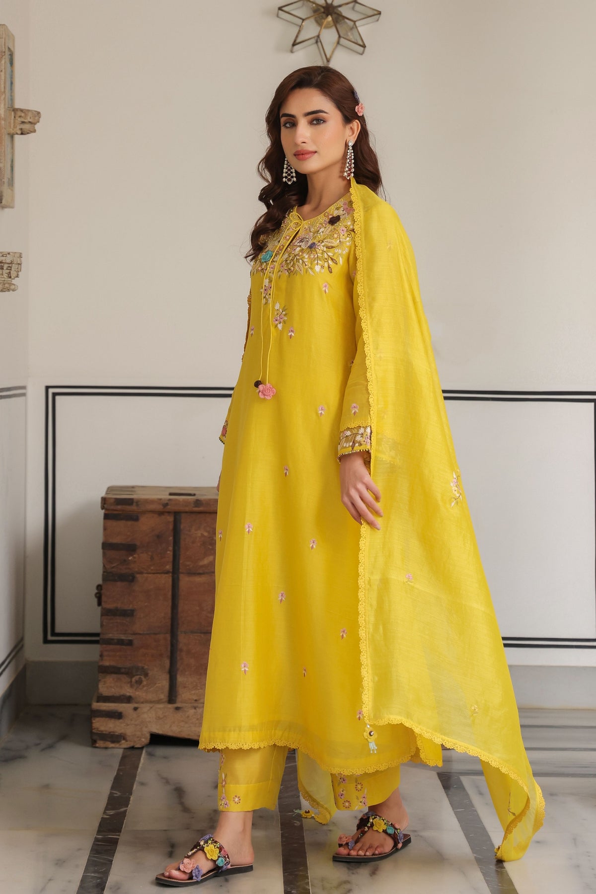 Gulzar Yellow Choker Neck Kurta Set