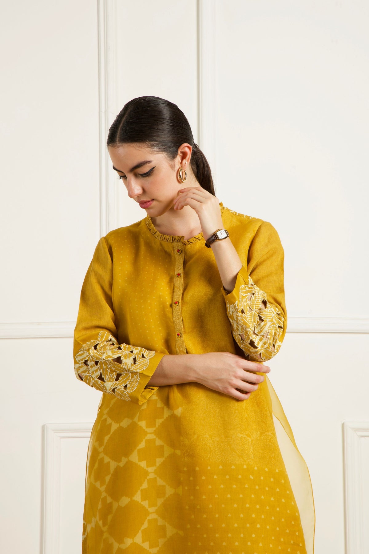 Ochre Discharge Print Kurta Set