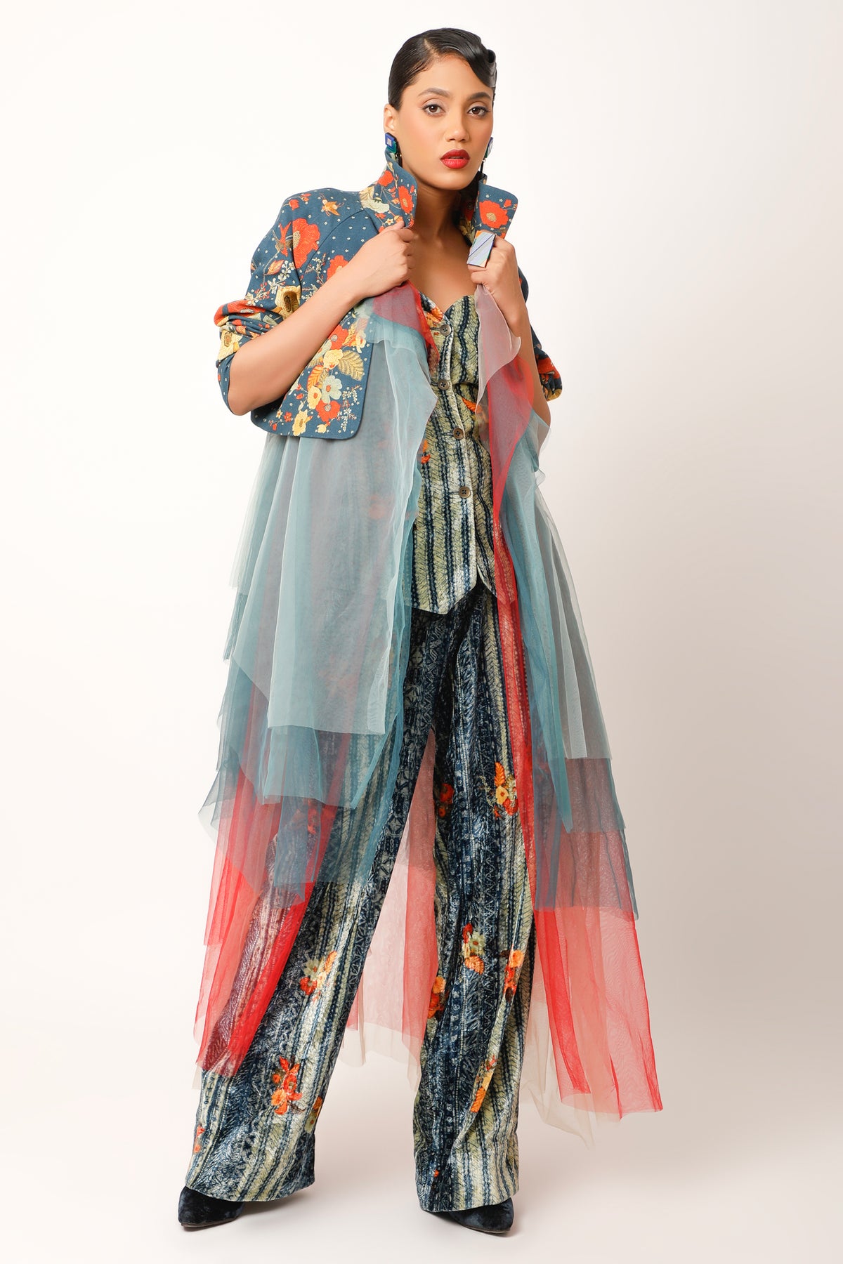 Printed Midnight Blue Trench Jacket