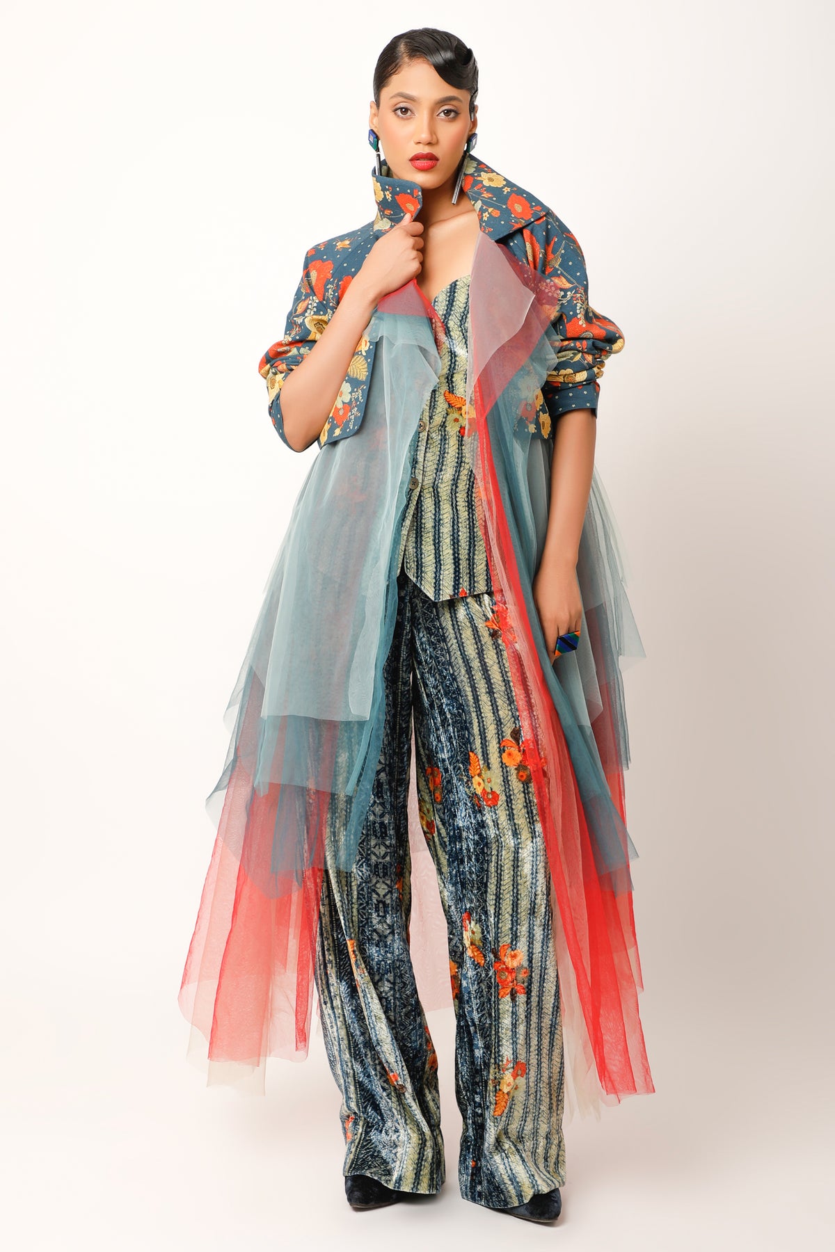 Printed Midnight Blue Trench Jacket