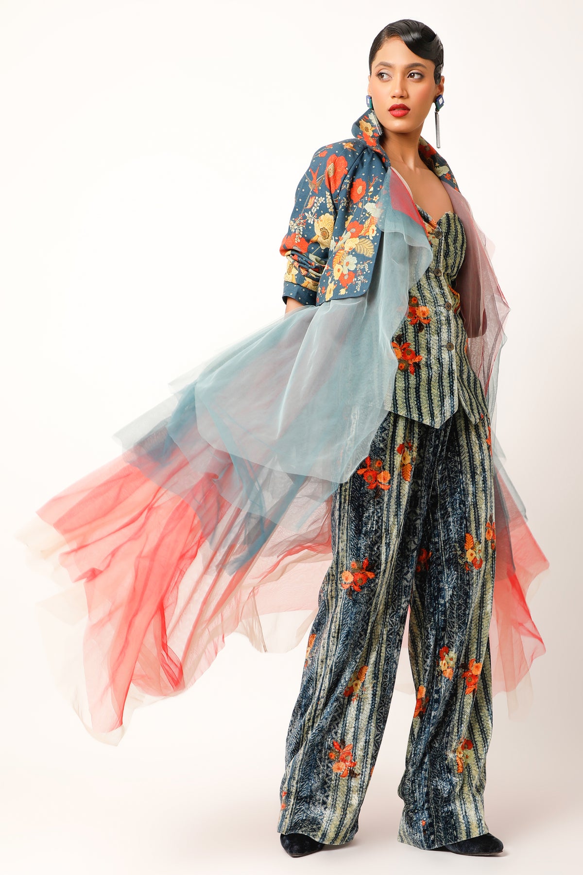 Printed Midnight Blue Trench Jacket