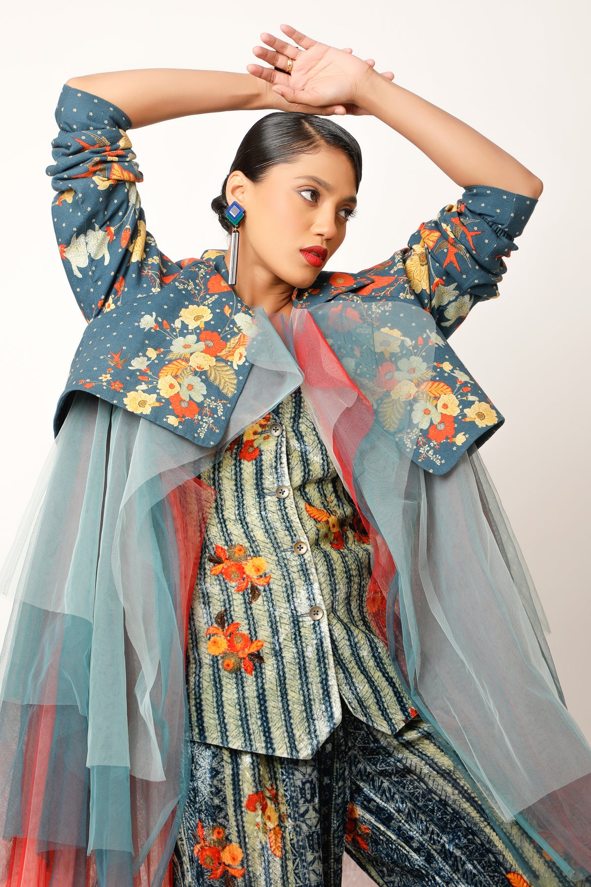 Printed Midnight Blue Trench Jacket