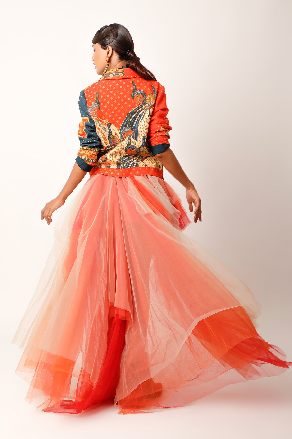 Printed Orange Biker Jacket