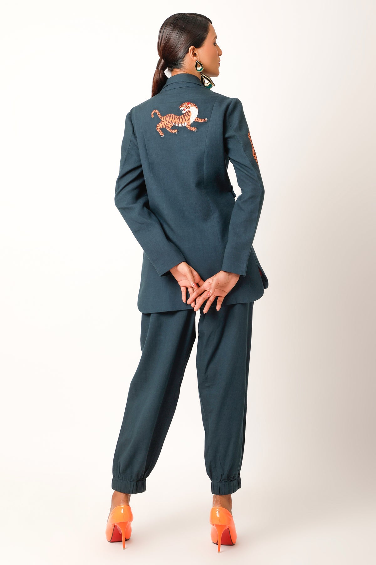 Midnight Blue Embroidered Jacket Set