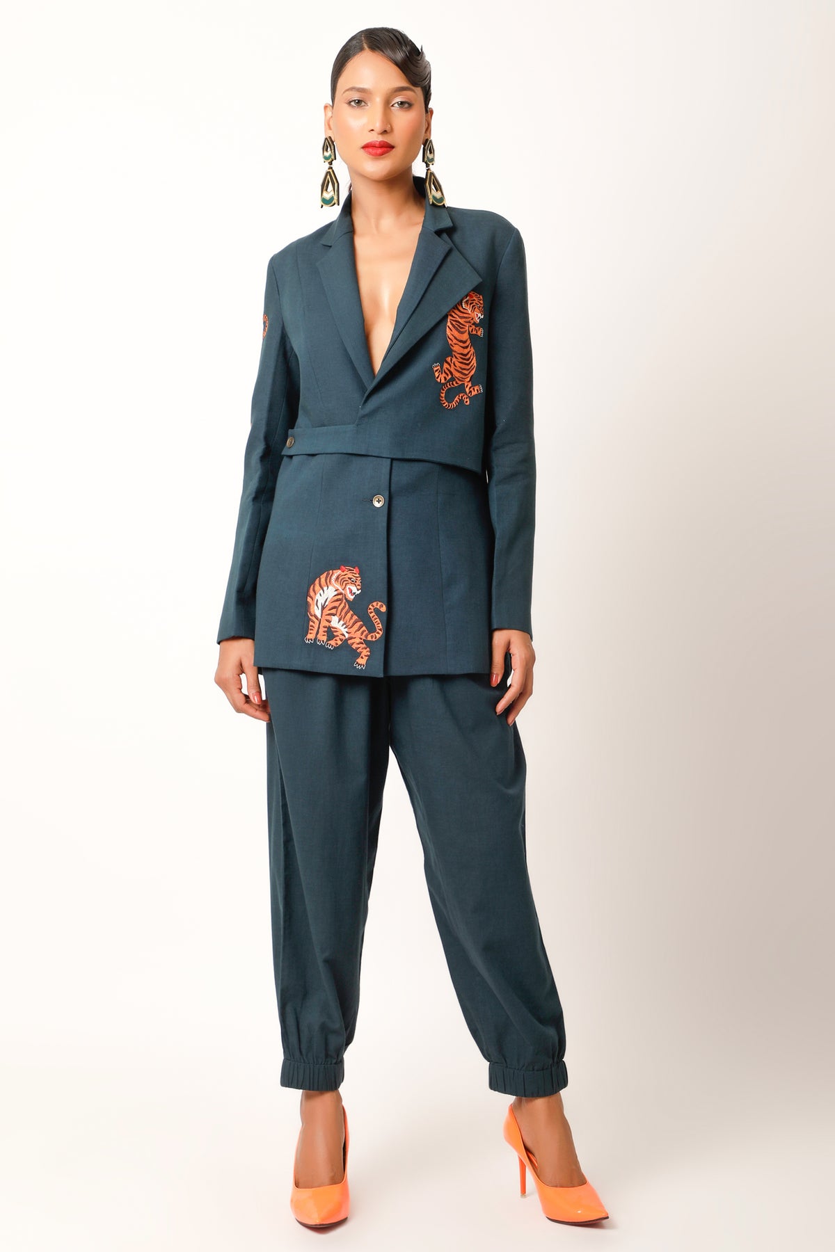 Midnight Blue Embroidered Jacket Set