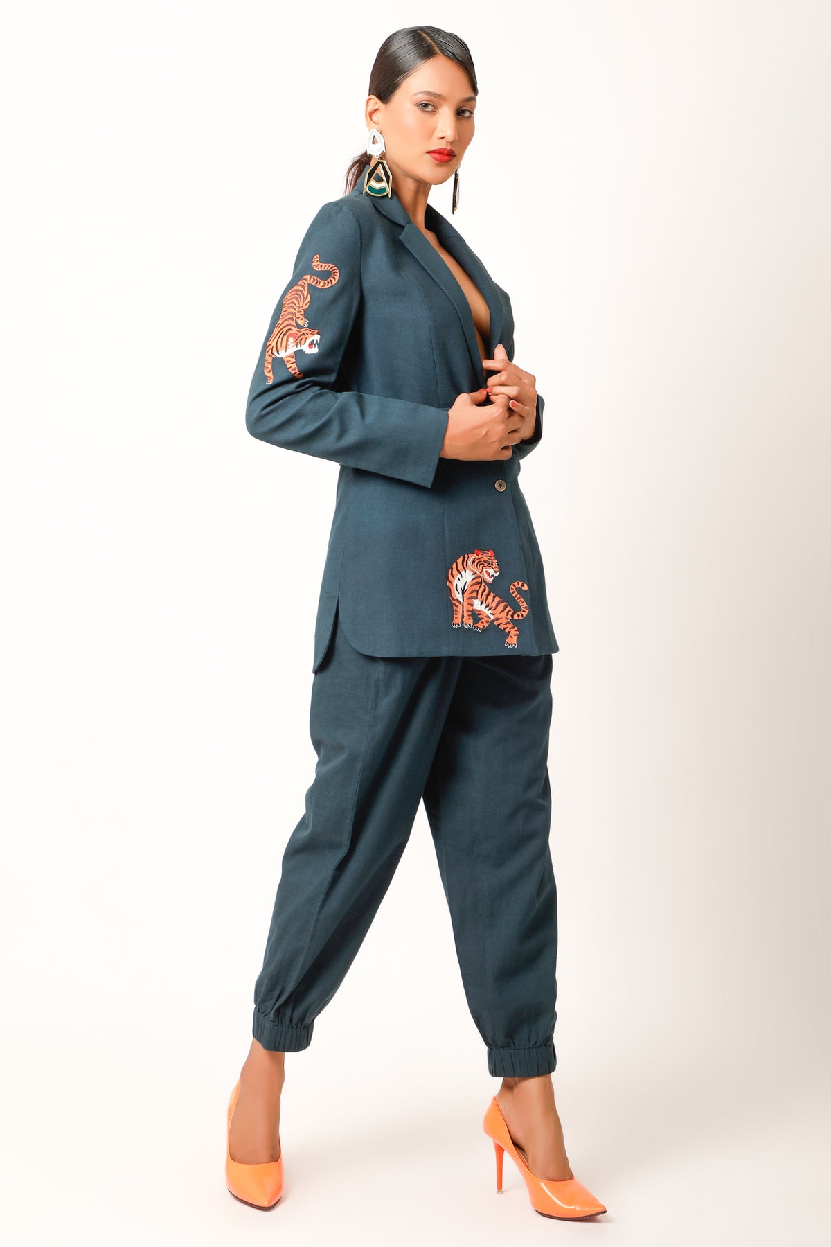 Midnight Blue Embroidered Jacket Set