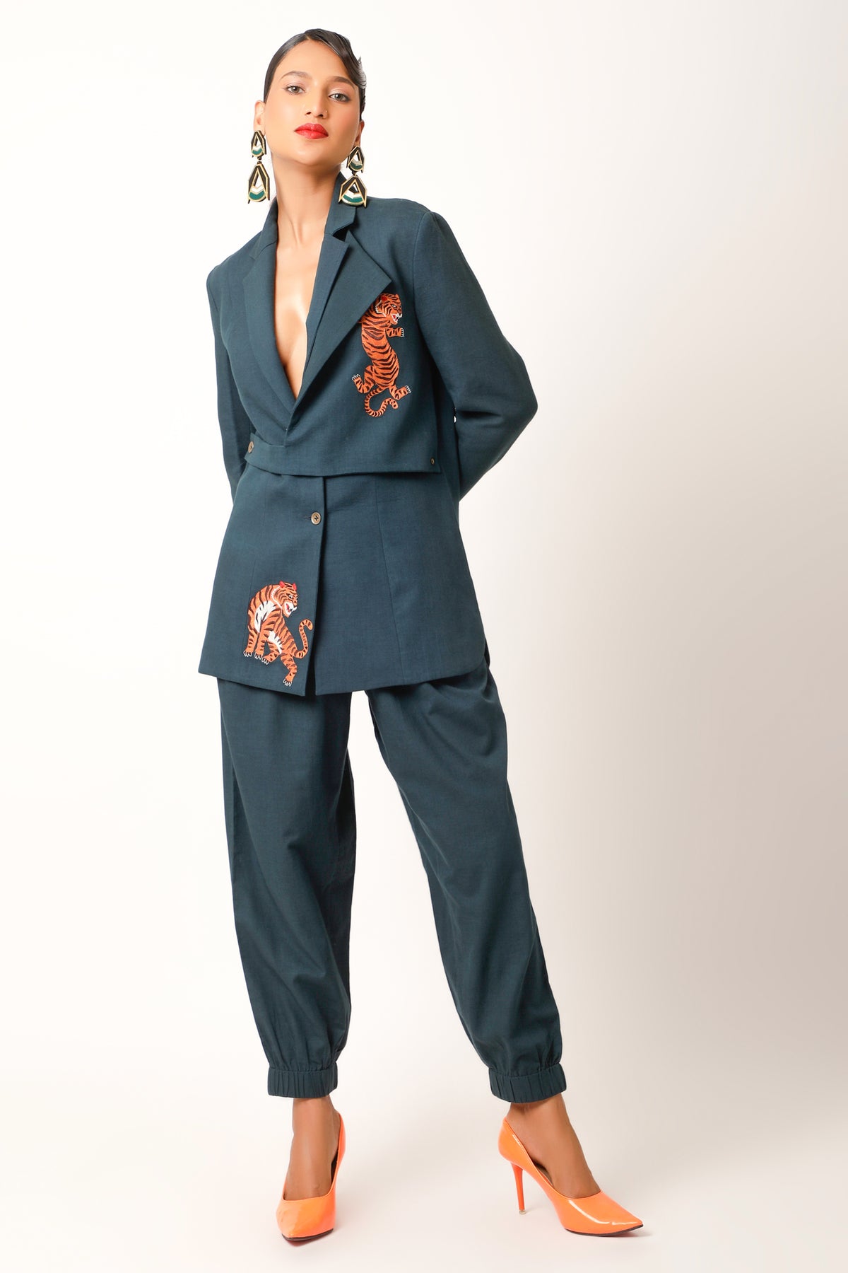 Midnight Blue Embroidered Jacket Set