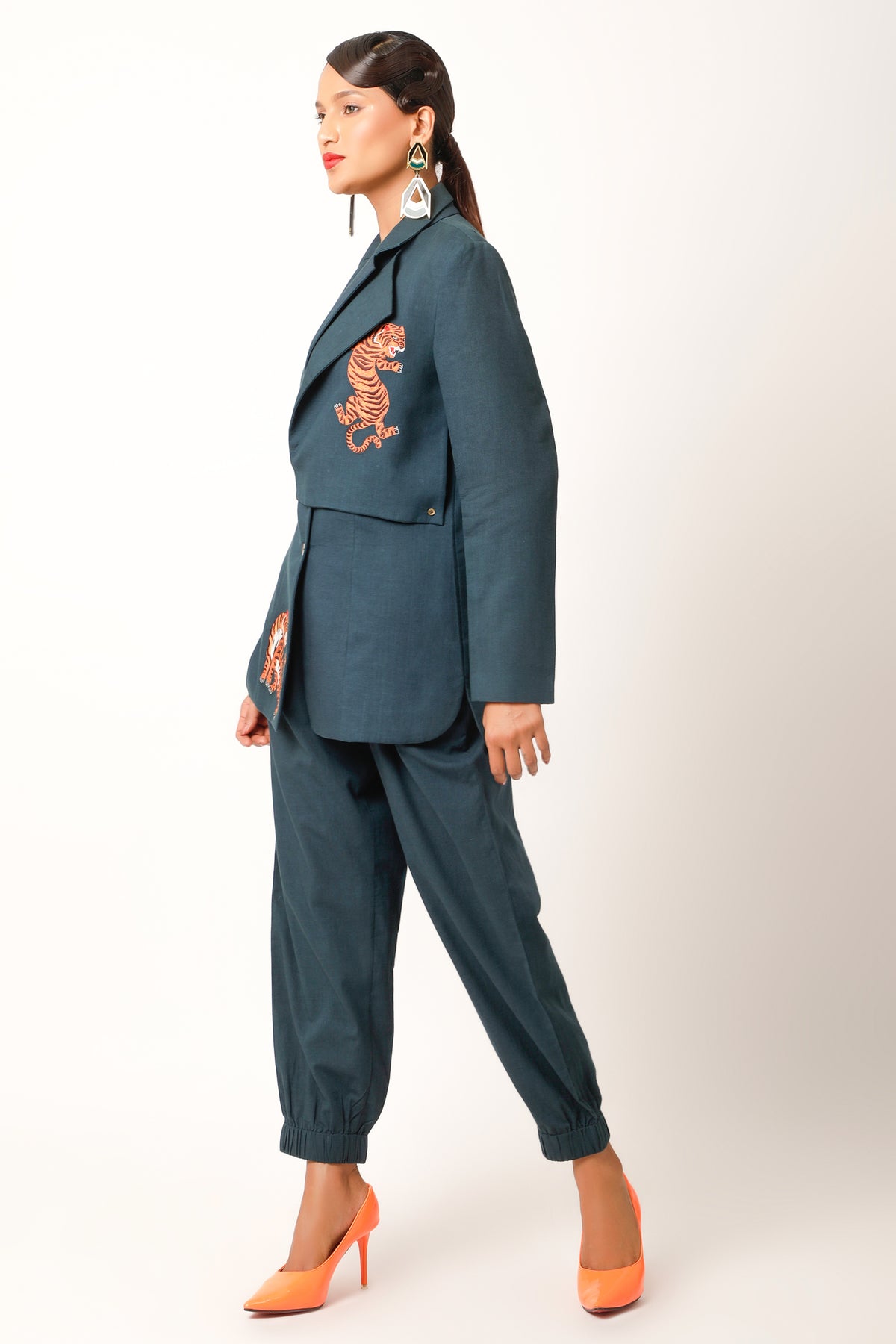 Midnight Blue Embroidered Jacket Set