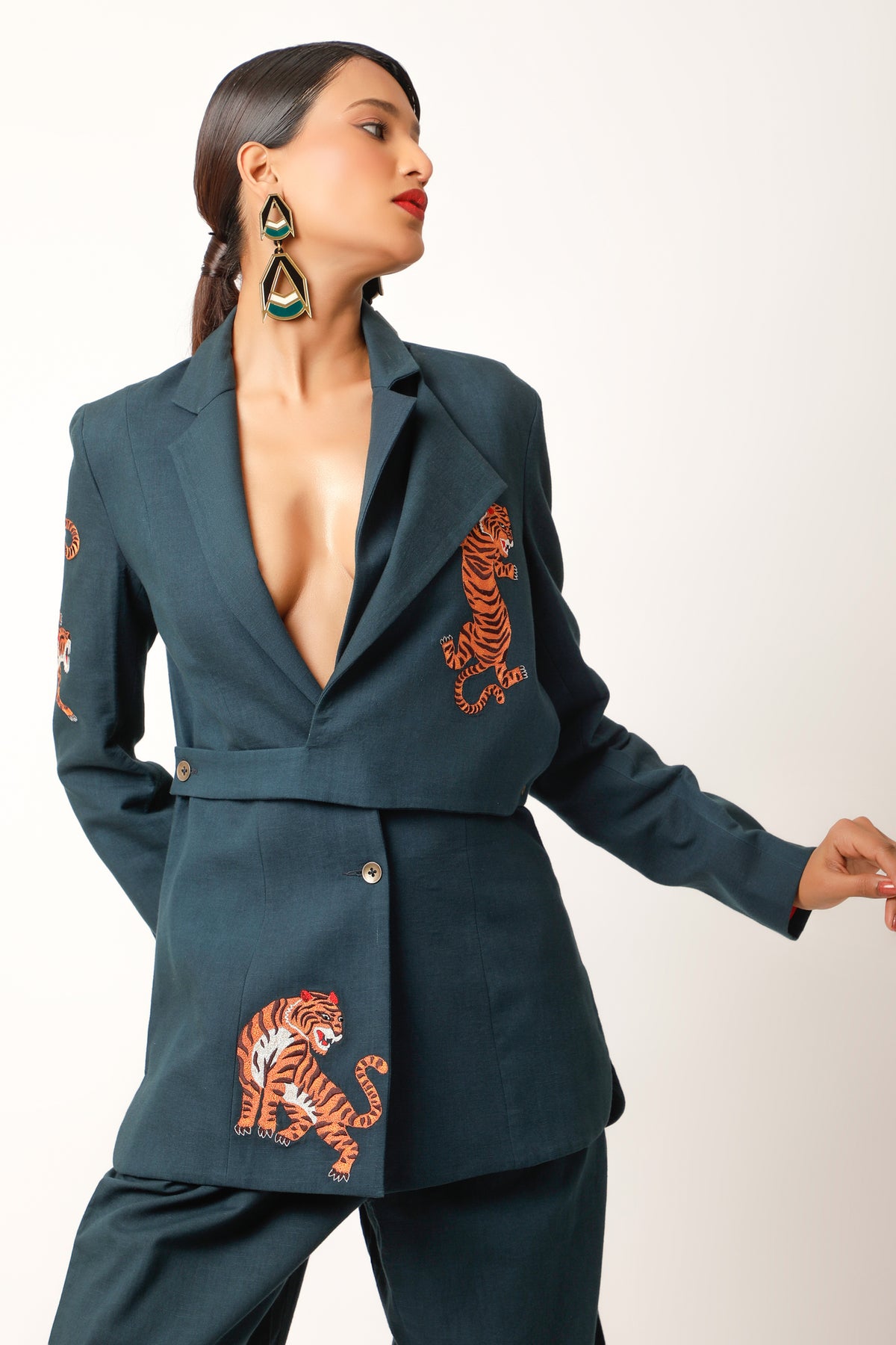 Midnight Blue Embroidered Jacket Set