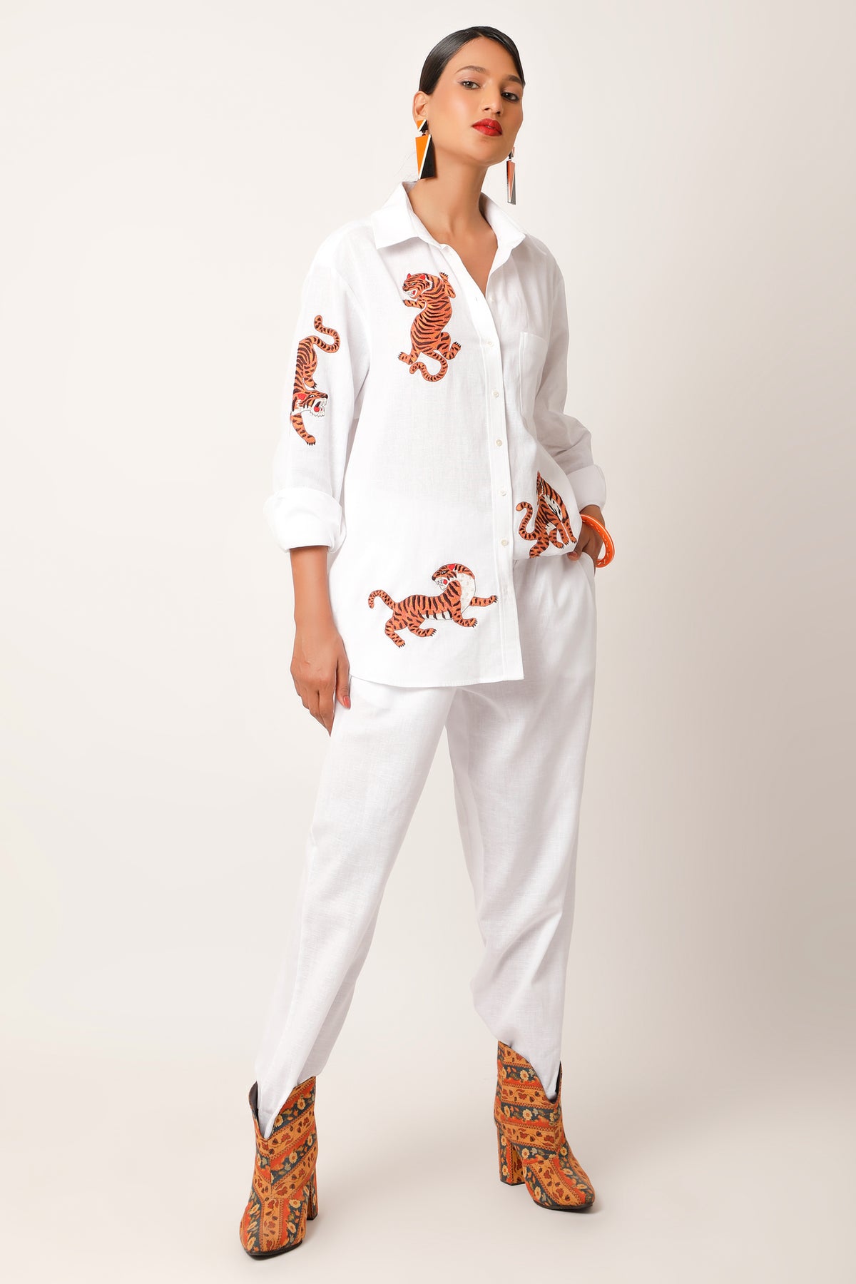 Tiger Embroidered Ivory Co-ord Set