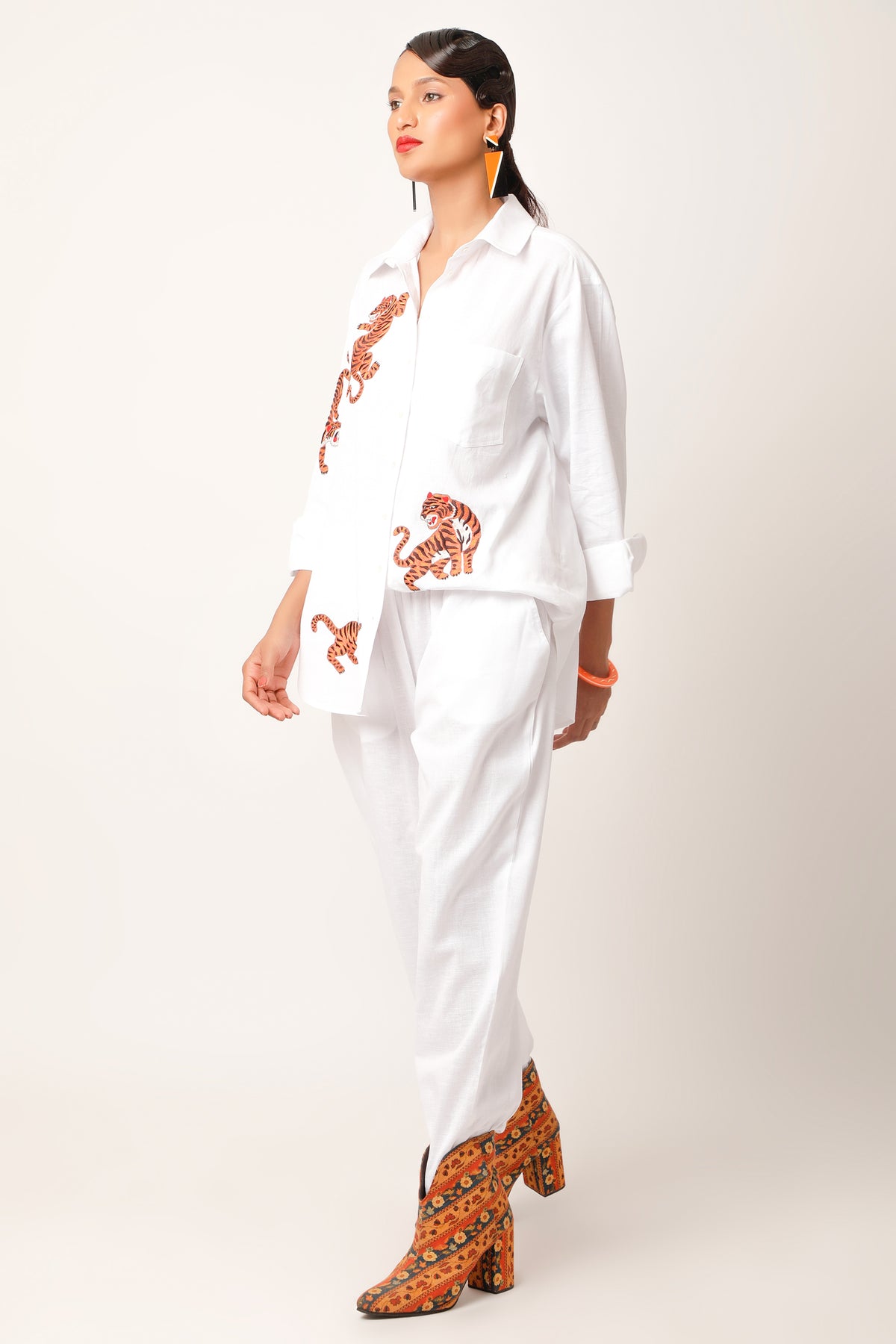 Tiger Embroidered Ivory Co-ord Set