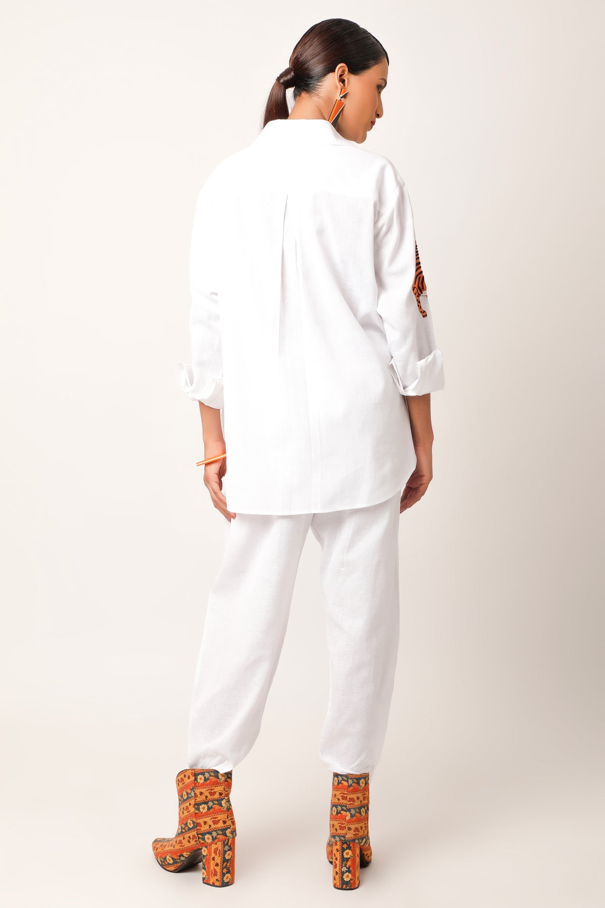 Tiger Embroidered Ivory Co-ord Set