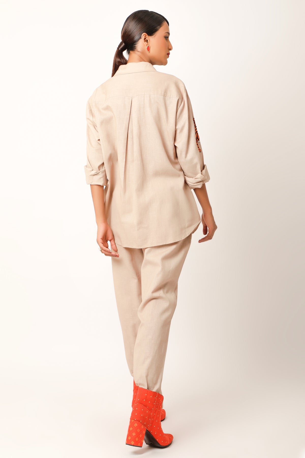 Tiger Embroidered Beige Co-ord Set