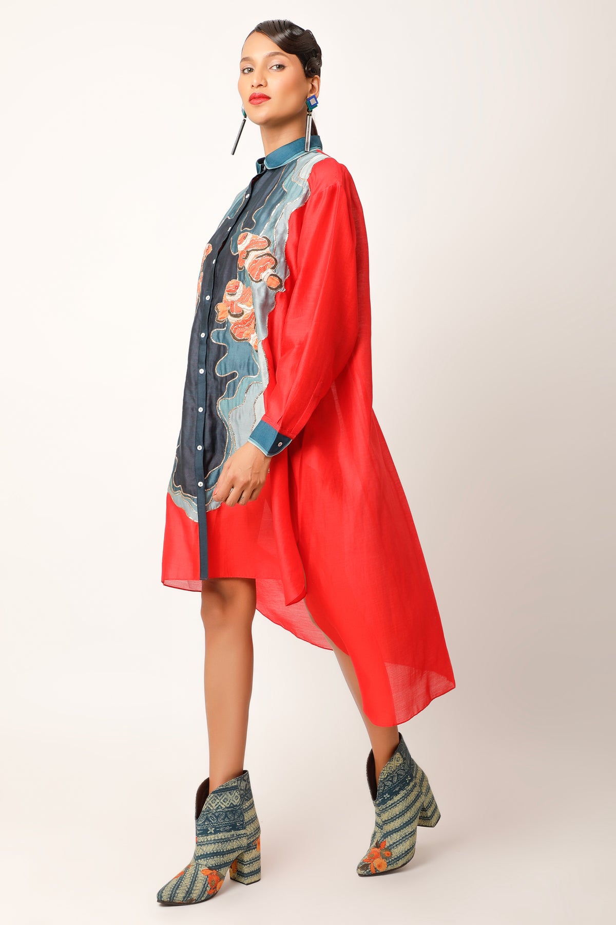 Fish Red Embroidery Co-ord Set