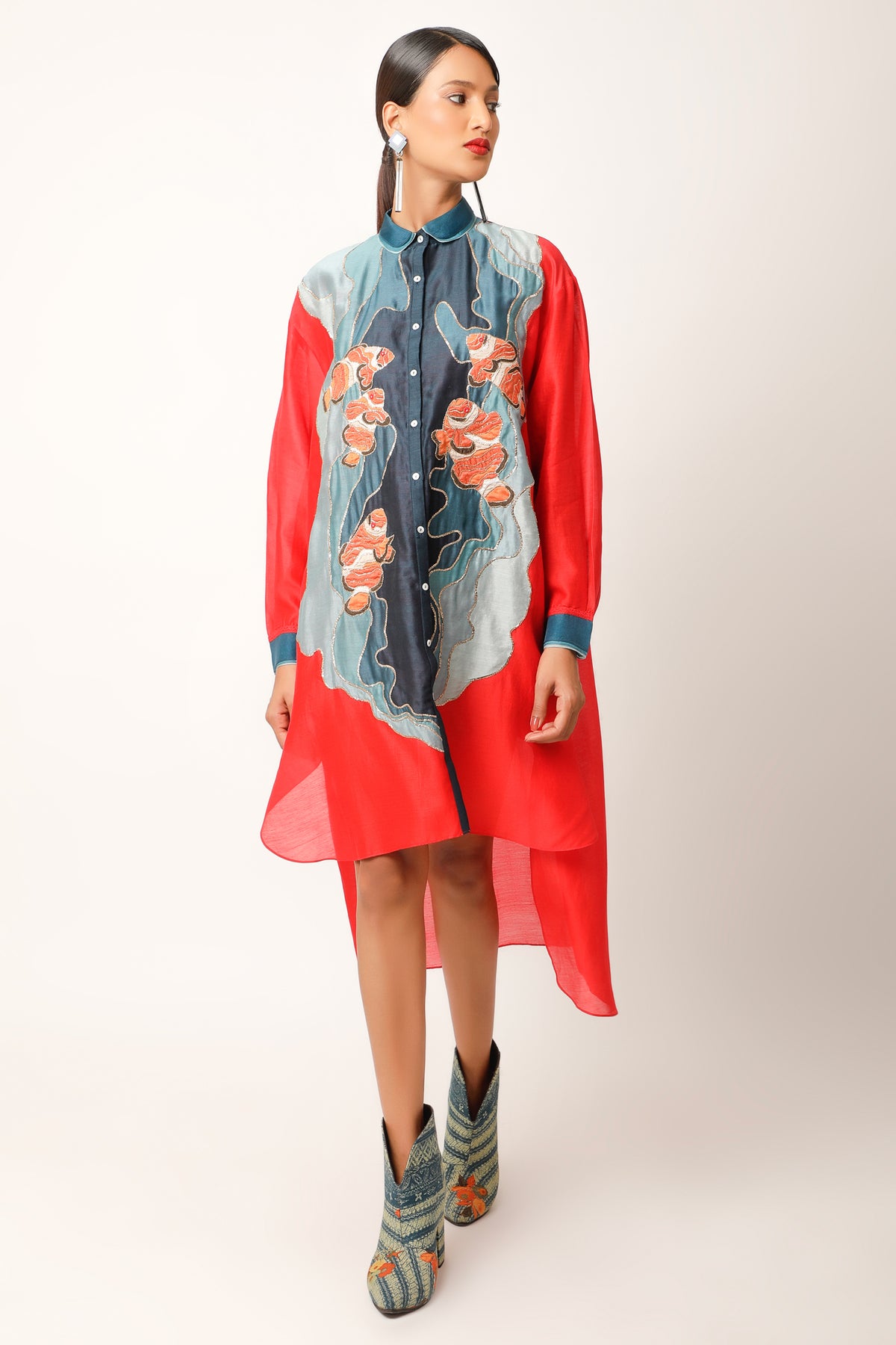 Fish Red Embroidery Co-ord Set