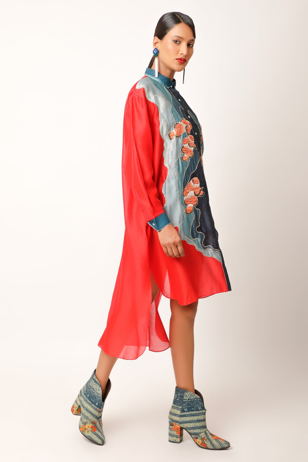 Fish Red Embroidery Co-ord Set
