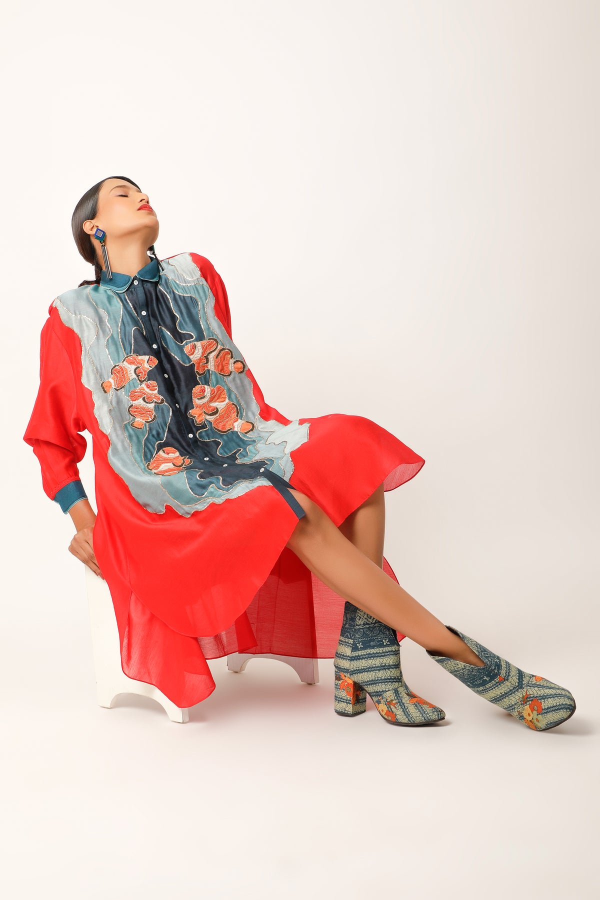 Fish Red Embroidery Co-ord Set
