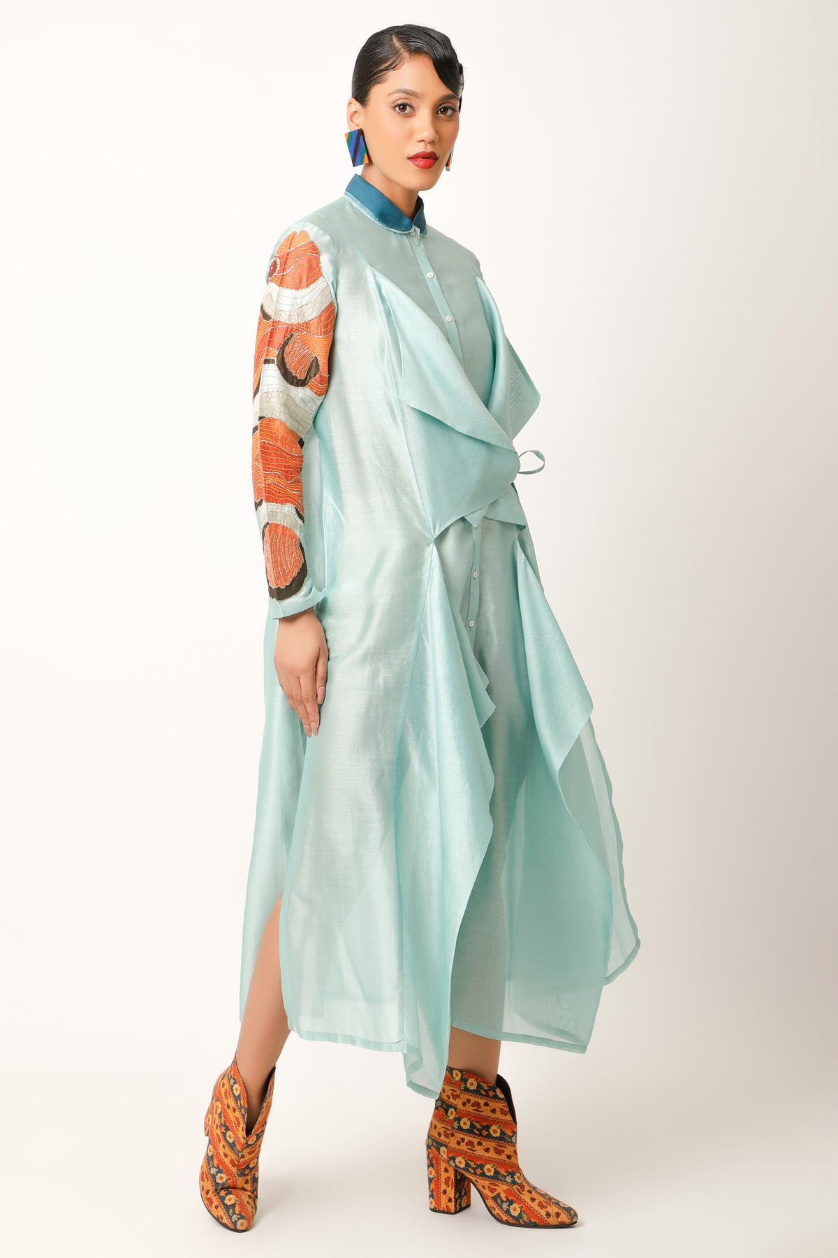 Teal Blue Draped Co-ord Set