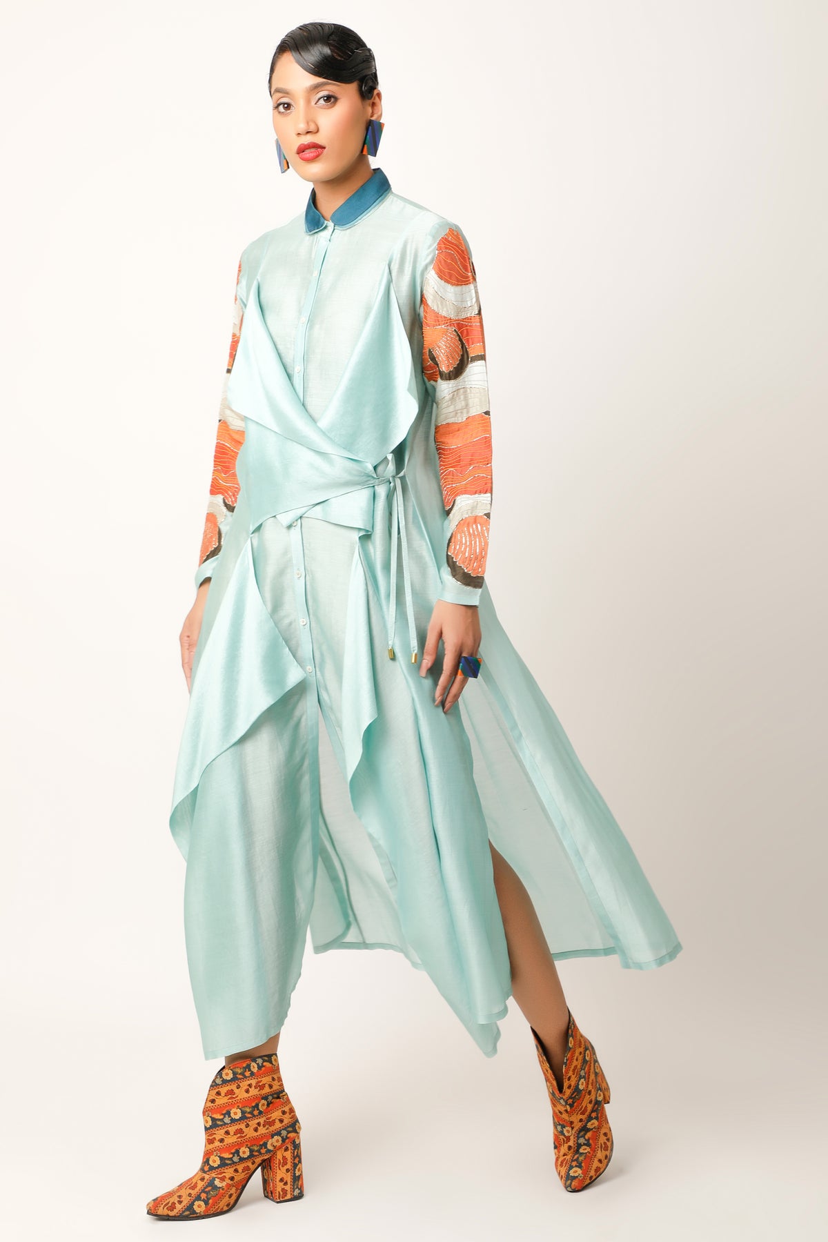 Teal Blue Draped Co-ord Set