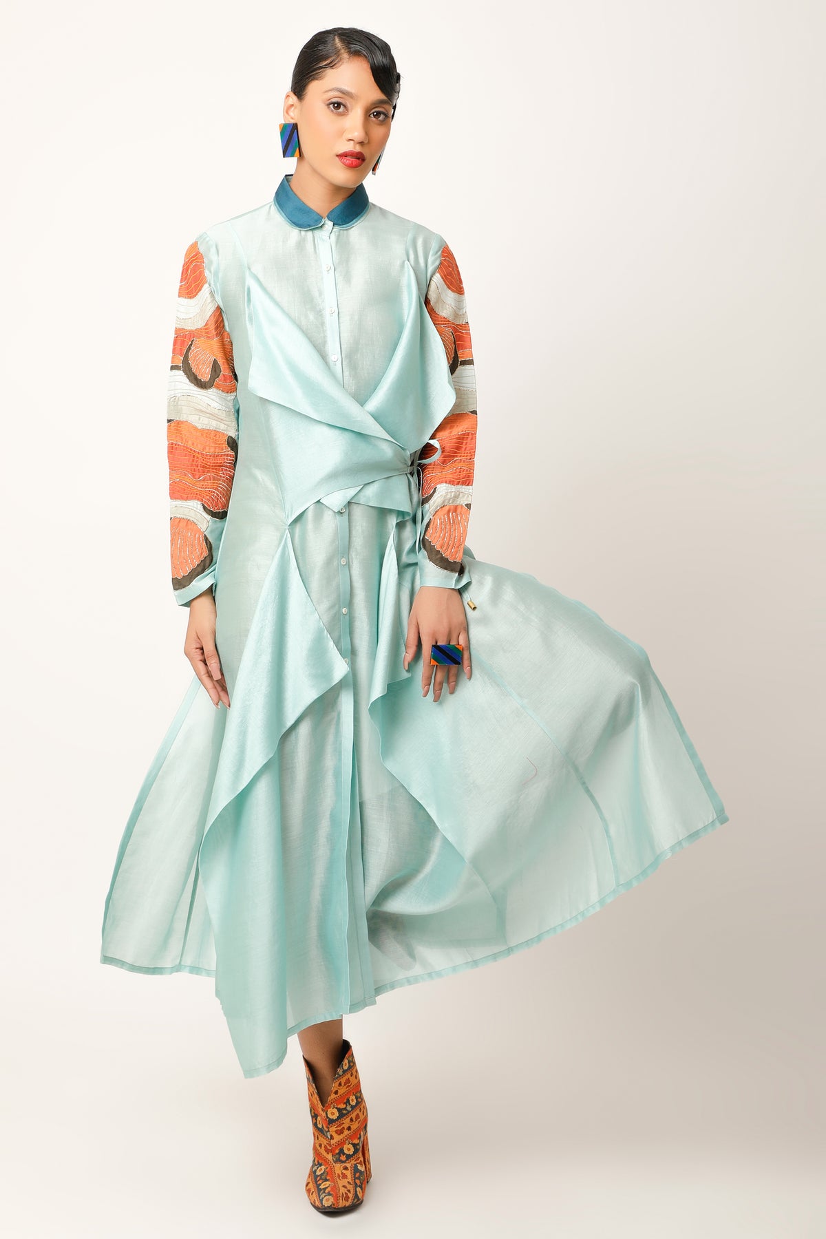 Teal Blue Draped Co-ord Set