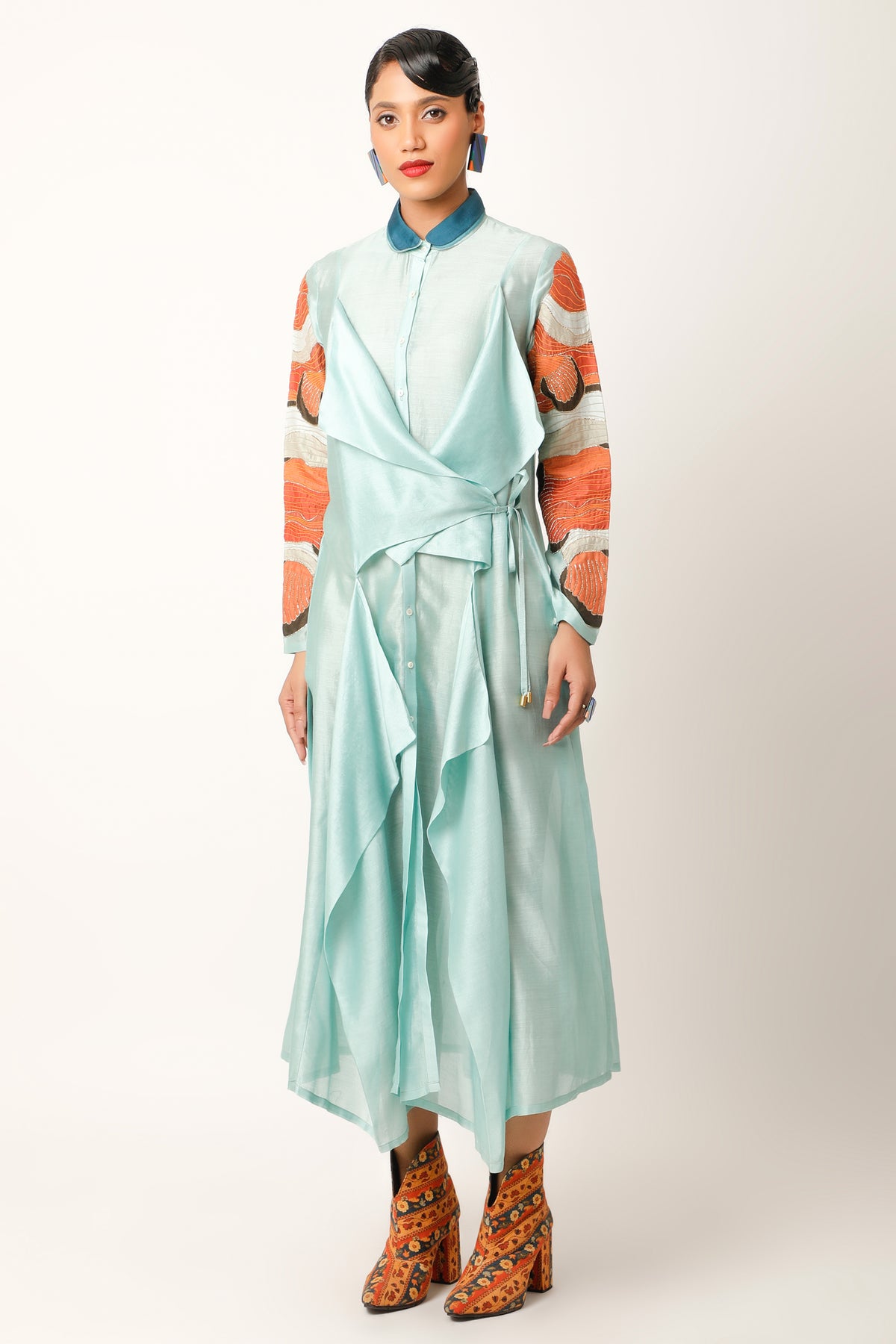 Teal Blue Draped Co-ord Set