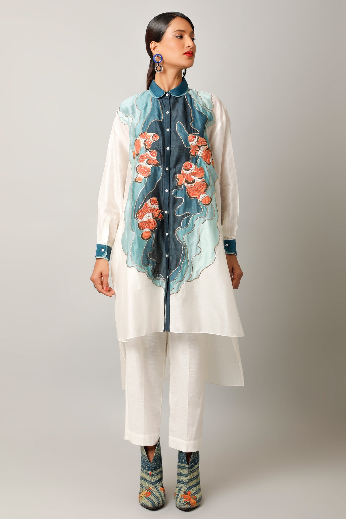 Fish Ivory Embroidery Co-ord Set