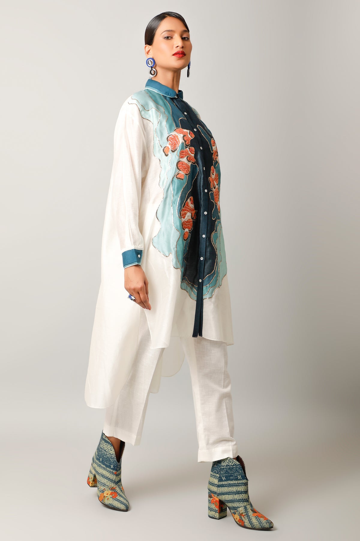 Fish Ivory Embroidery Co-ord Set