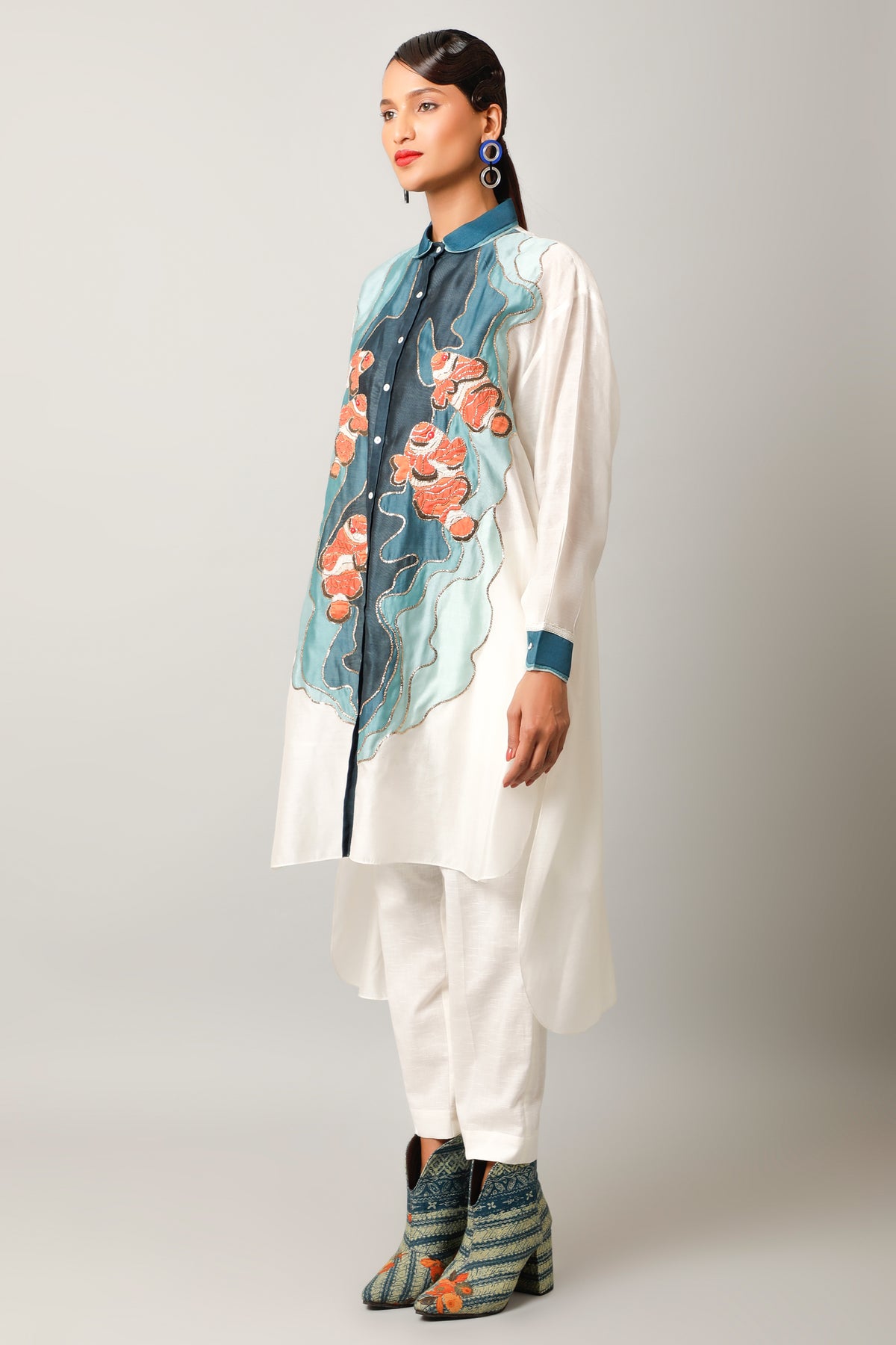 Fish Ivory Embroidery Co-ord Set