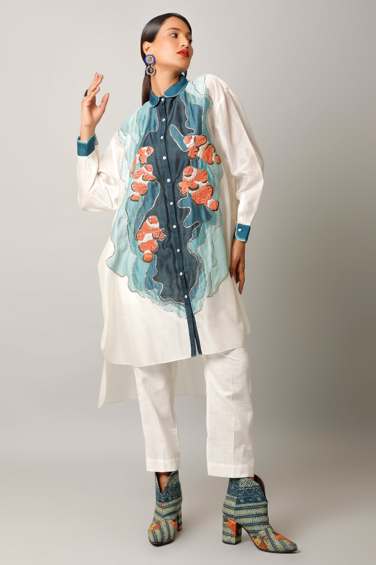 Fish Ivory Embroidery Co-ord Set